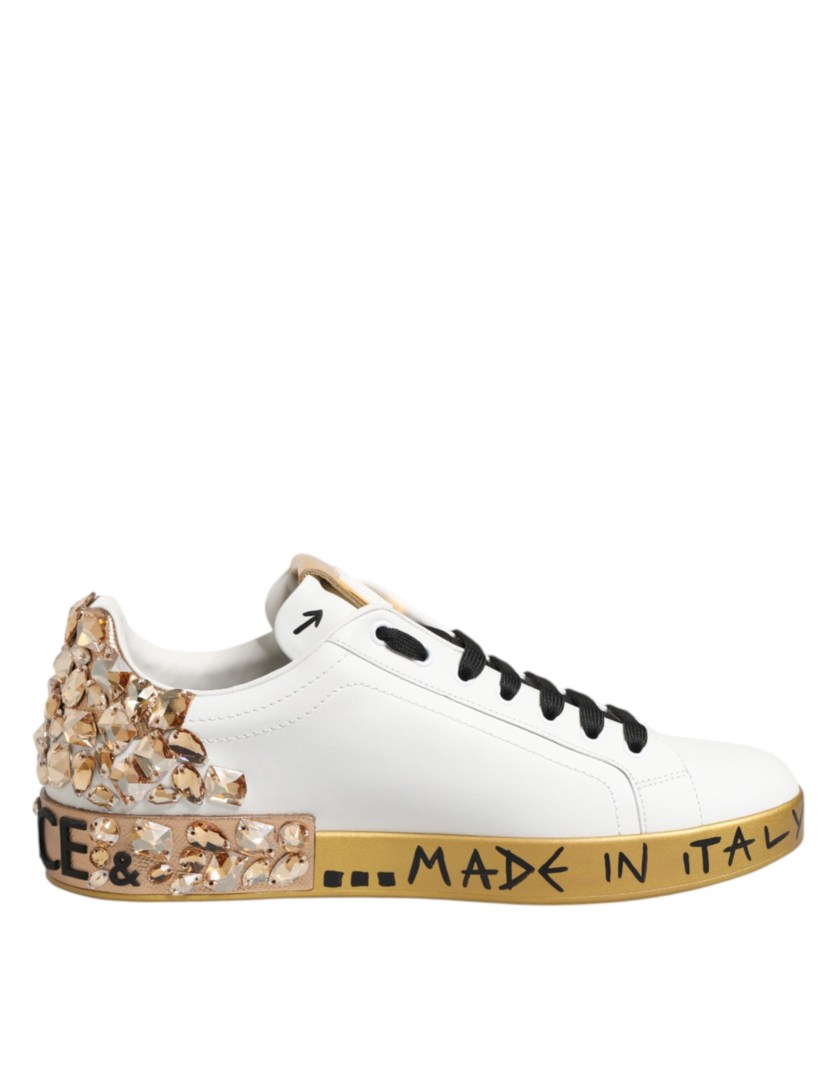 Dolce & Gabbana White Gold Crystal Portofino Sneakers Luxury