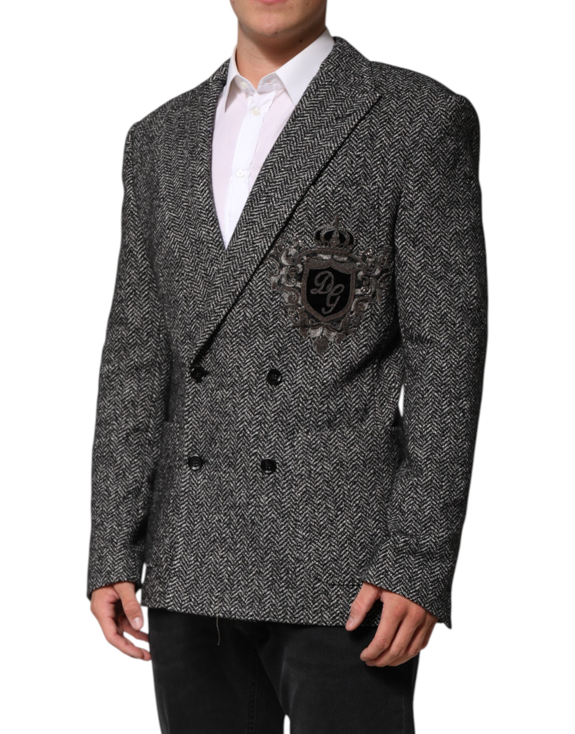 Elevate your wardrobe with the Dolce & Gabbana Black White Double Breasted Men Suit Blazer, a masterpiece of Italian craftsmanship in luxurious wool and cotton.
