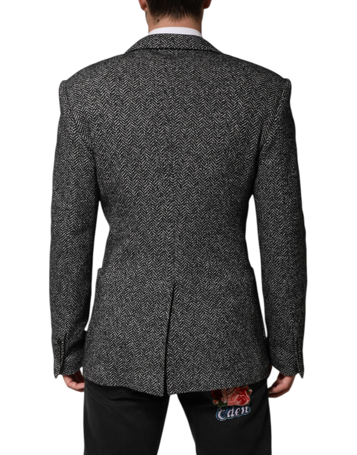Elevate your wardrobe with the Dolce & Gabbana Black White Double Breasted Men Suit Blazer, a masterpiece of Italian craftsmanship in luxurious wool and cotton, perfect for the discerning individual.
