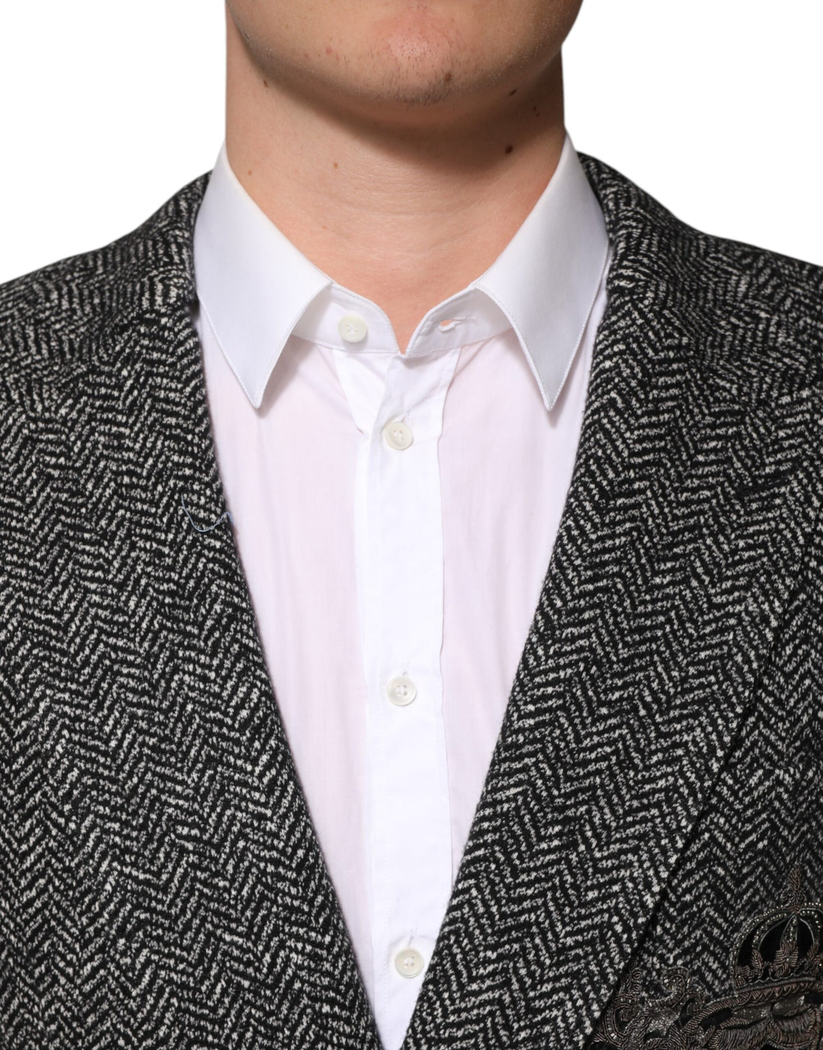 Elevate your wardrobe with the Dolce & Gabbana Black White Double Breasted Men Suit Blazer, a masterpiece of Italian craftsmanship in luxurious wool and cotton.
