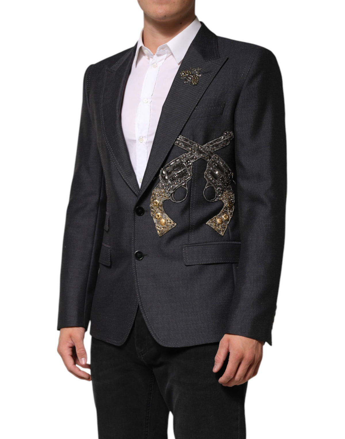 Experience the exquisite luxury of the Dolce & Gabbana Dark Gray Bee Embroidery Wool Coat Blazer, a masterpiece of craftsmanship and elegant style, perfect for the discerning individual.
