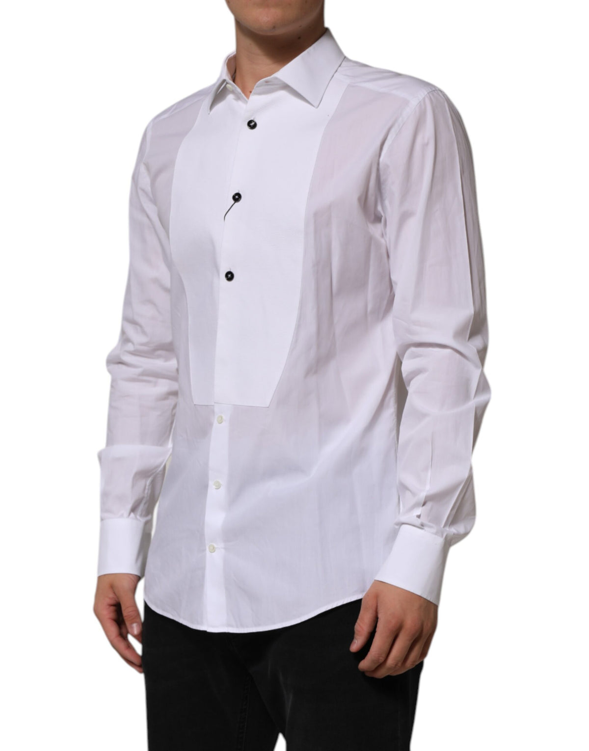 Elevate your wardrobe with the Dolce & Gabbana White Bib Cotton Poplin GOLD Men Formal Shirt, a masterpiece of Italian craftsmanship that embodies timeless elegance and sophistication.