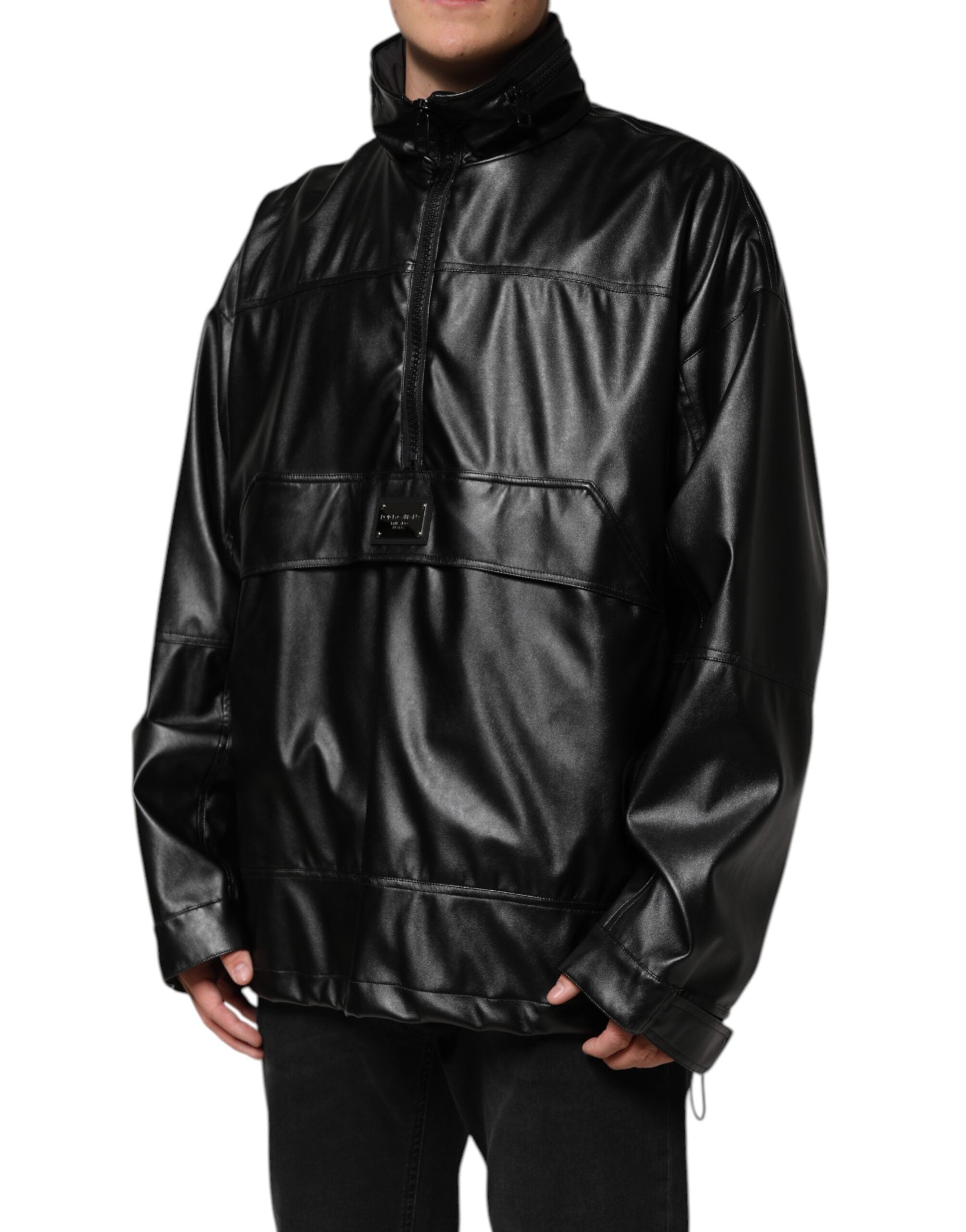 Dolce & Gabbana Black Polyester Logo Plaque Bomber Jacket