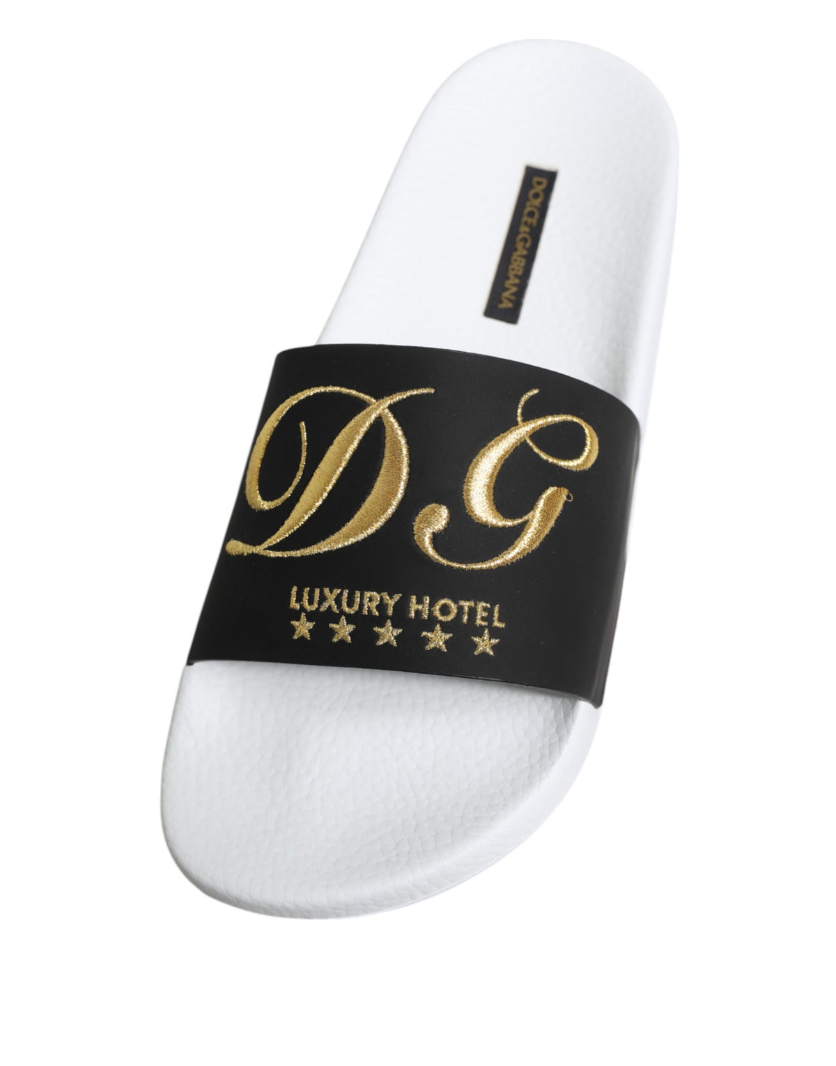 Indulge in the exquisite Dolce & Gabbana White Black Leather Sandals, crafted from luxurious calfskin leather, embodying sophistication and artisanal elegance for every occasion.