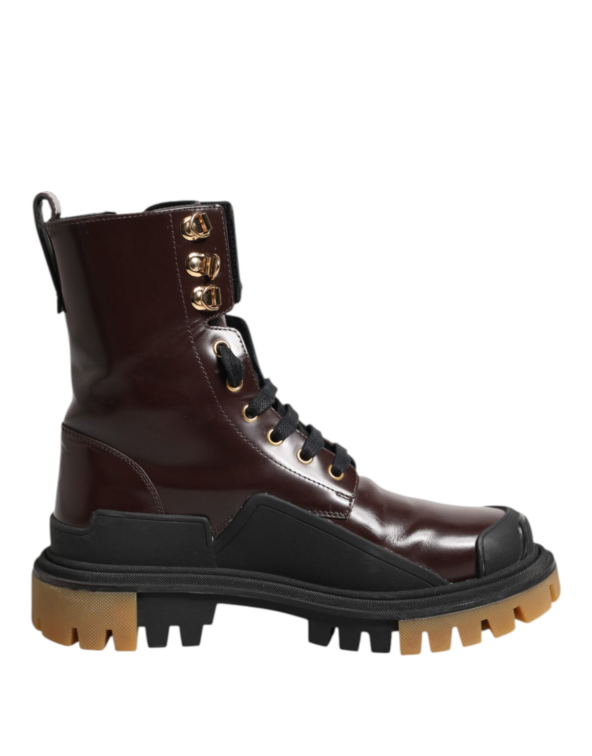Indulge in the allure of Dolce & Gabbana's Maroon Leather Mid Calf Biker Boots, where exquisite calf leather meets iconic design, embodying luxury and timeless elegance.