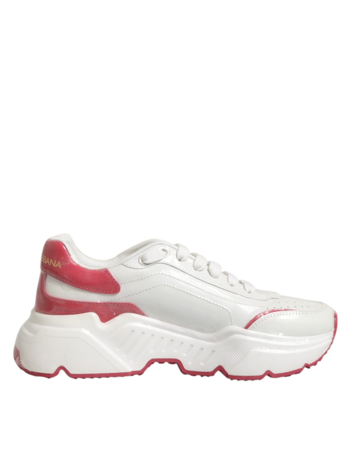 Step into elegance with Dolce & Gabbana's White Pink Daymaster Sneakers, crafted from premium calf leather for a luxurious blend of comfort and style.