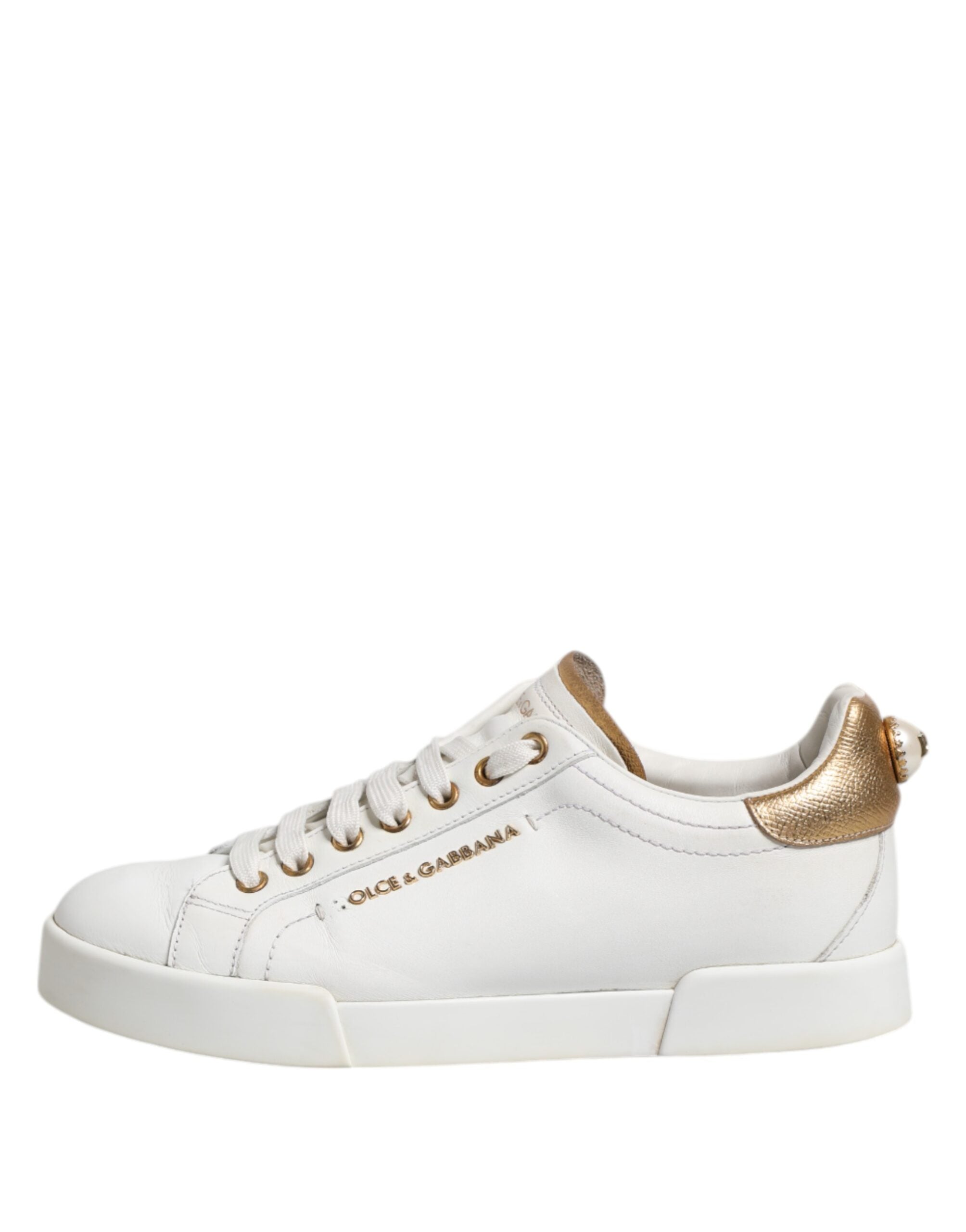 Dolce & Gabbana White Leather Low Top Women Sneakers Shoes