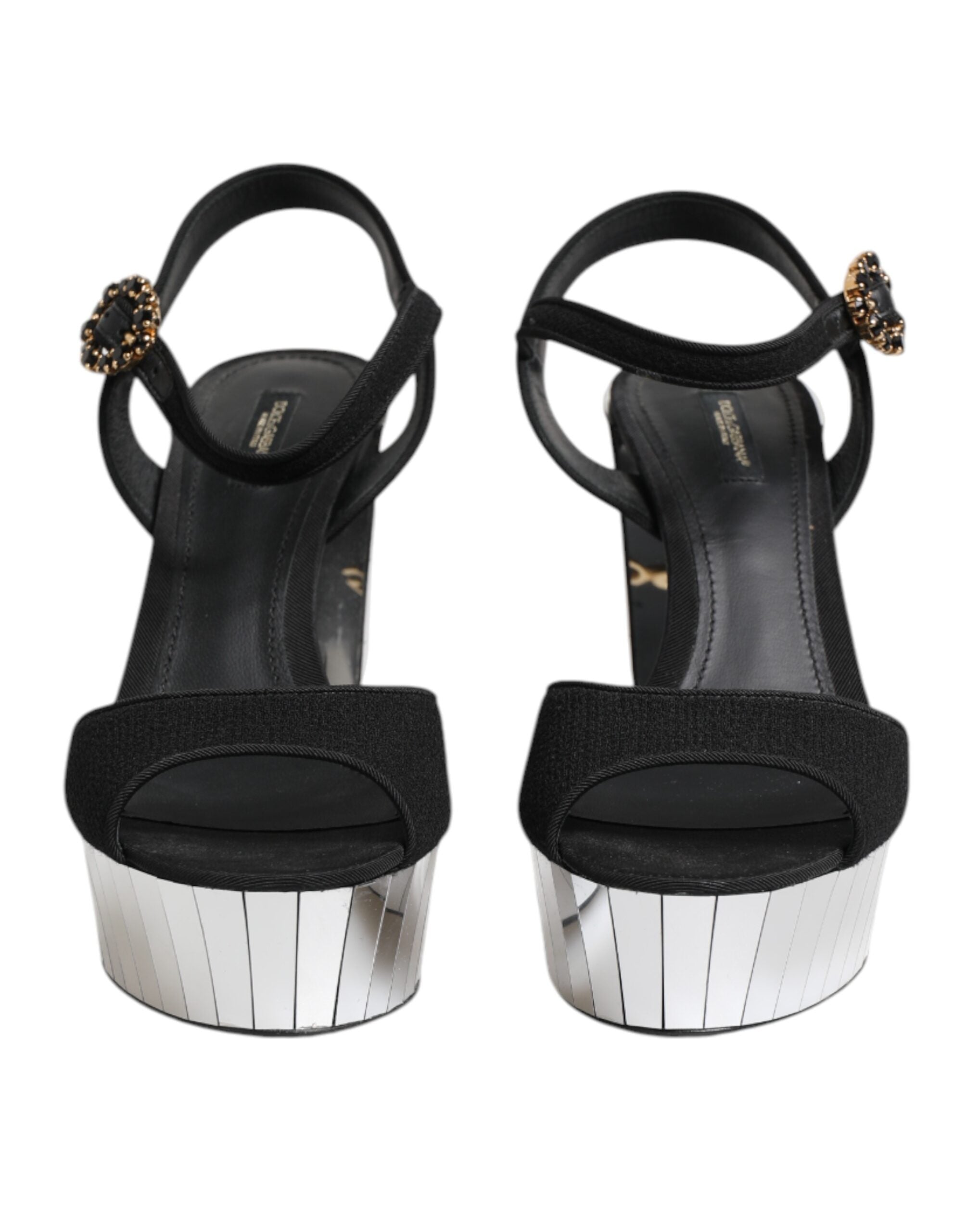 Step into elegance with Dolce & Gabbana's Black Crystal Ankle Strap Keira Sandal Shoes, where exquisite craftsmanship and luxurious materials redefine haute couture allure.