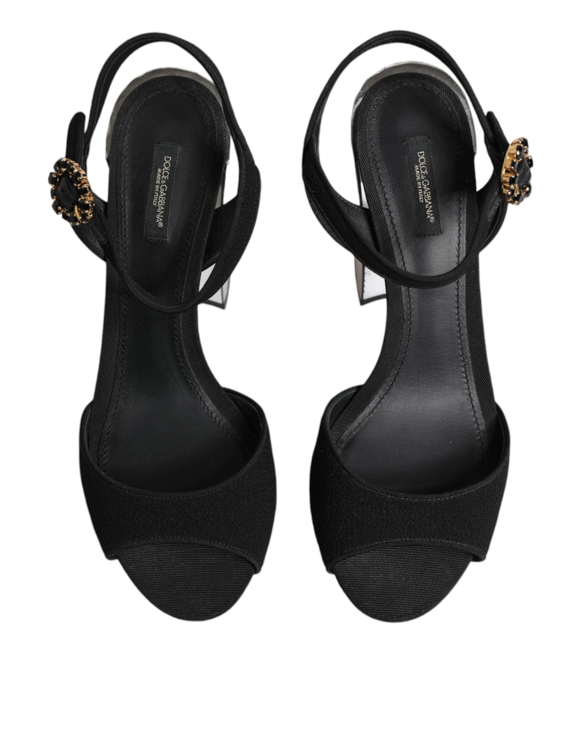 Step into unparalleled elegance with Dolce & Gabbana's Black Crystal Ankle Strap Keira Sandals, where exquisite craftsmanship meets luxurious materials for a timeless allure.