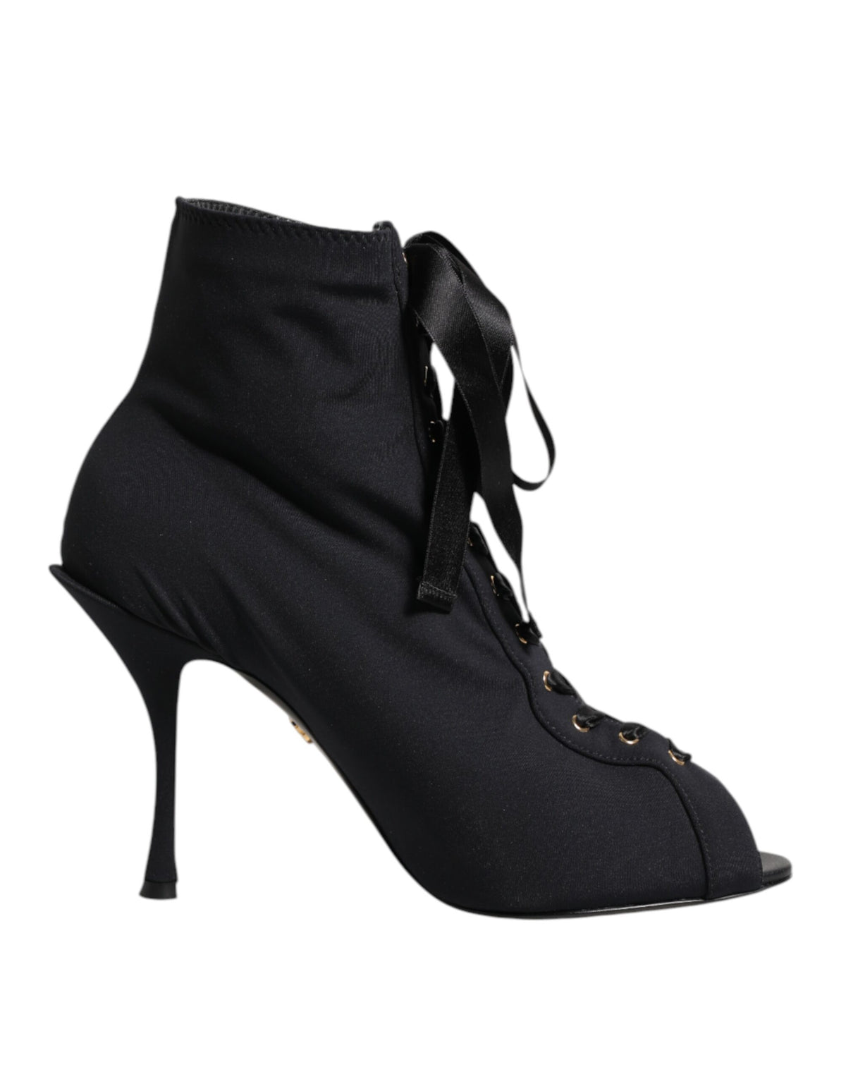 Experience the exquisite allure of Dolce & Gabbana's Black Stiletto Heels Lace Up Boots, crafted in Italy from luxurious materials, embodying elegance and modern sophistication.