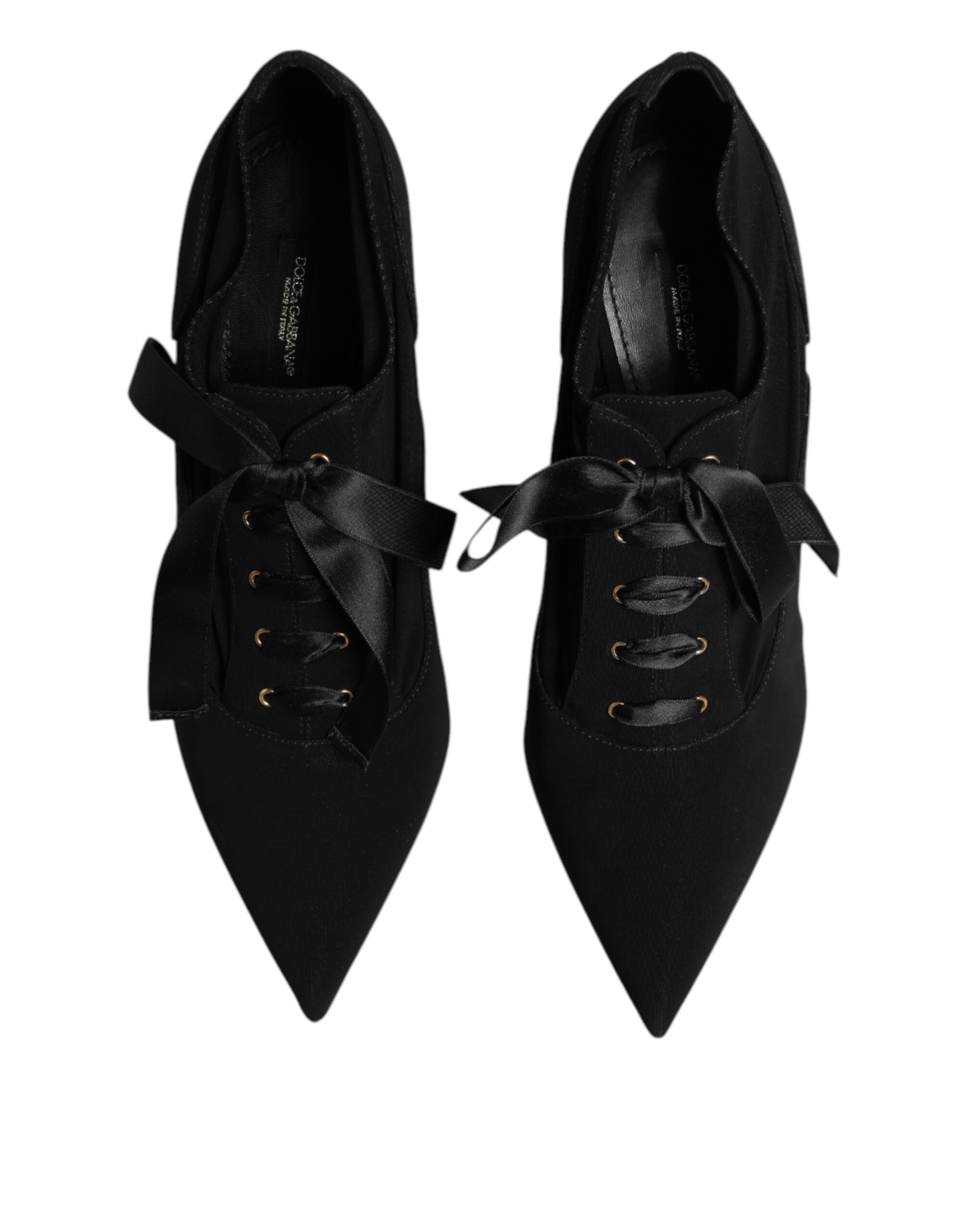 Dolce & Gabbana Black Lace Up Stiletto Heels Artisanal Luxury