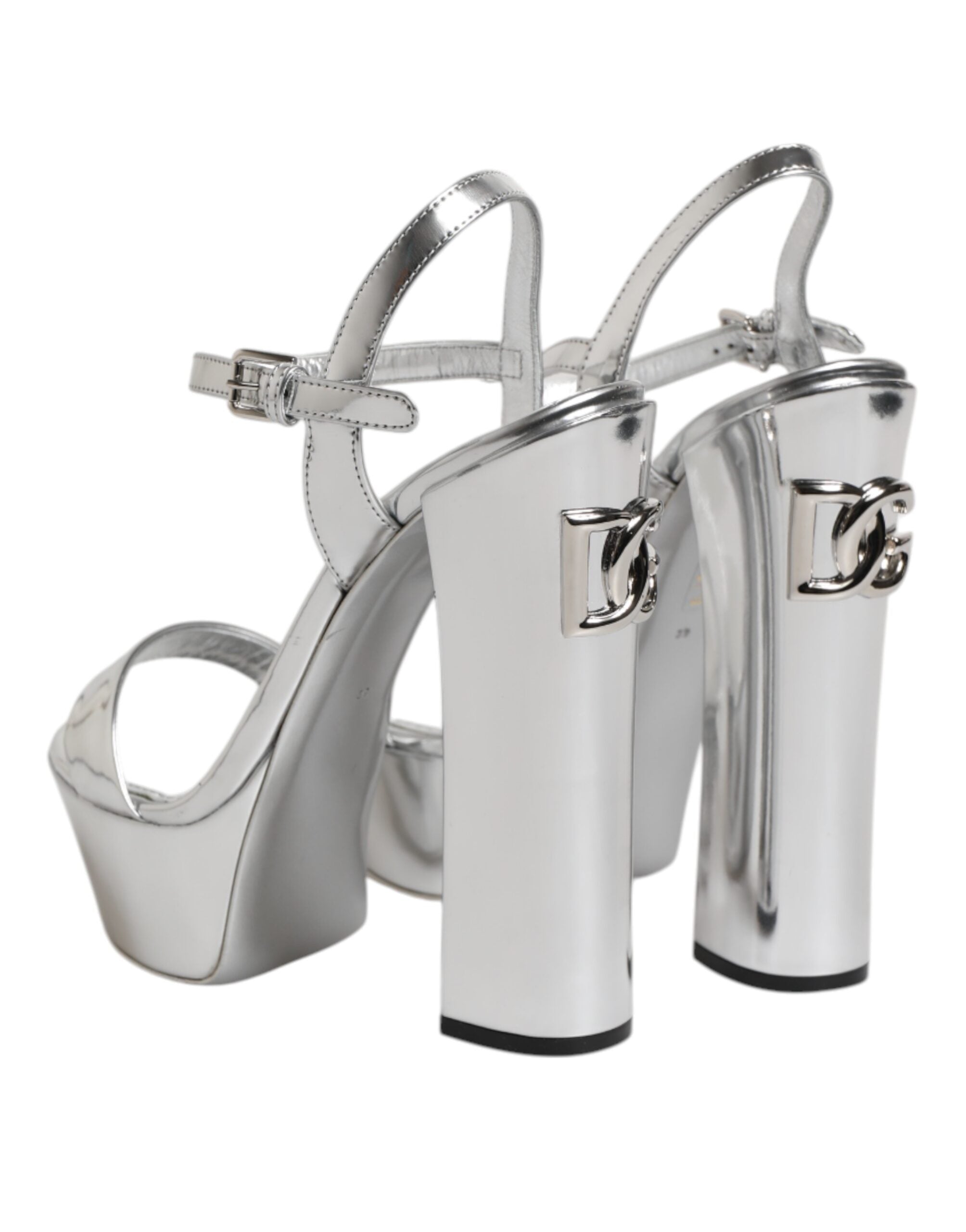 Dolce & Gabbana Silver Leather Platform Keira Sandals Shoes
