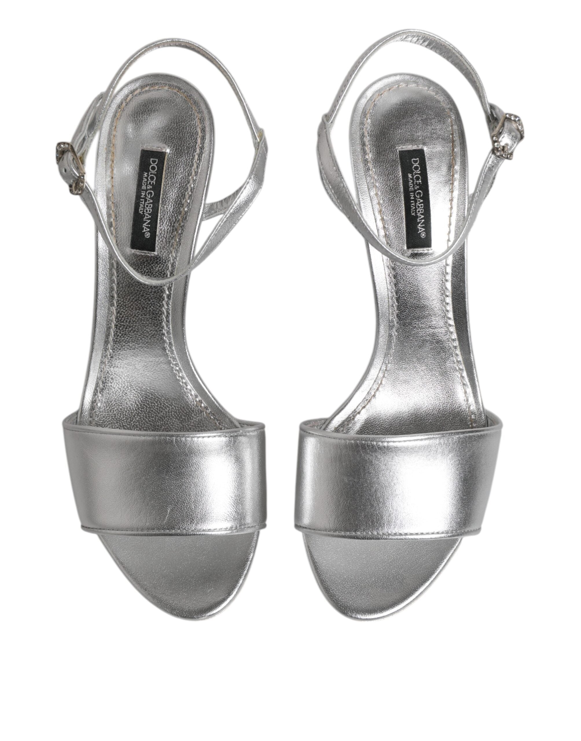 Dolce & Gabbana Silver Leather DG Heels Keira Sandals Shoes