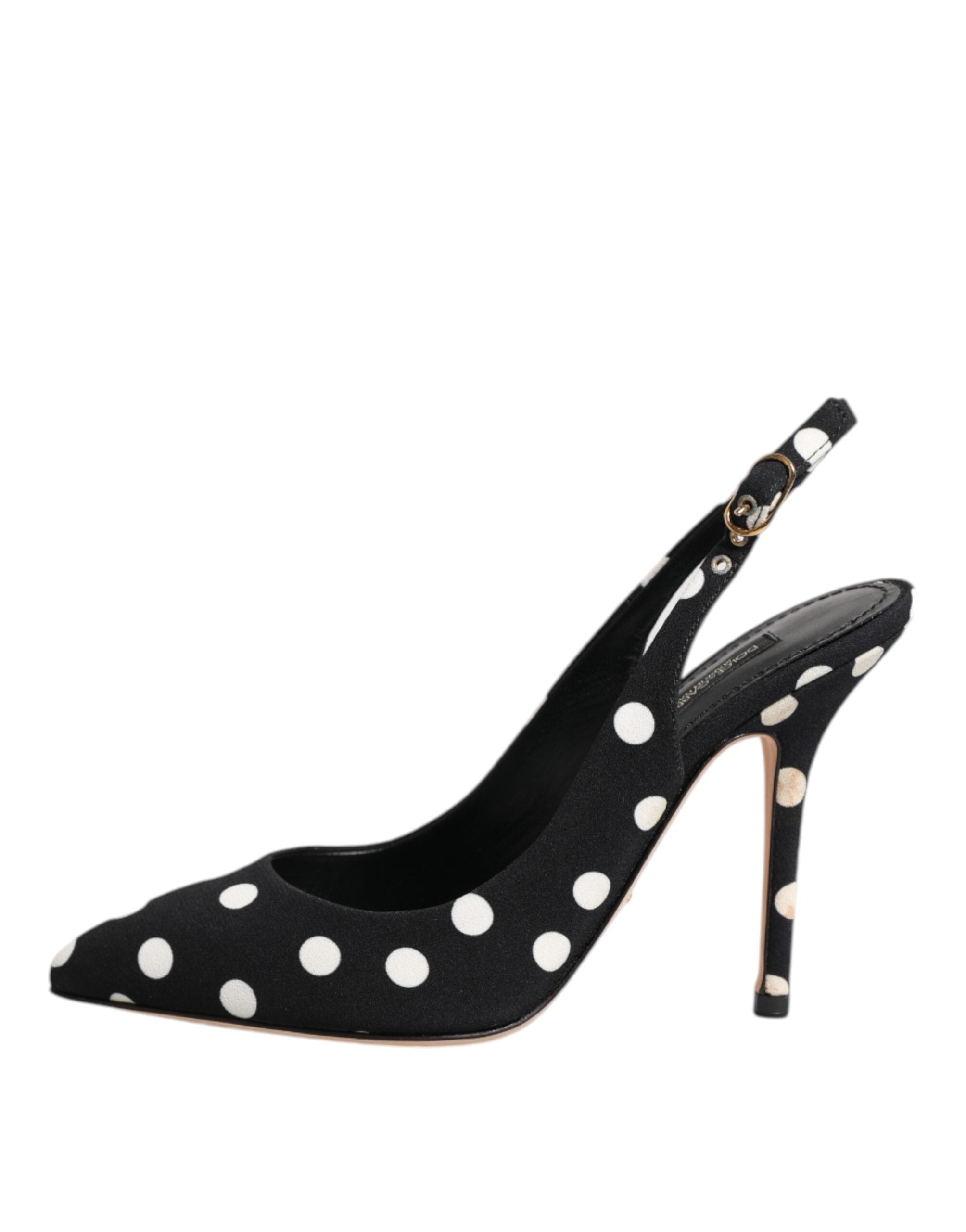 Dolce & Gabbana Black White Dotted Stiletto Slingback Shoes