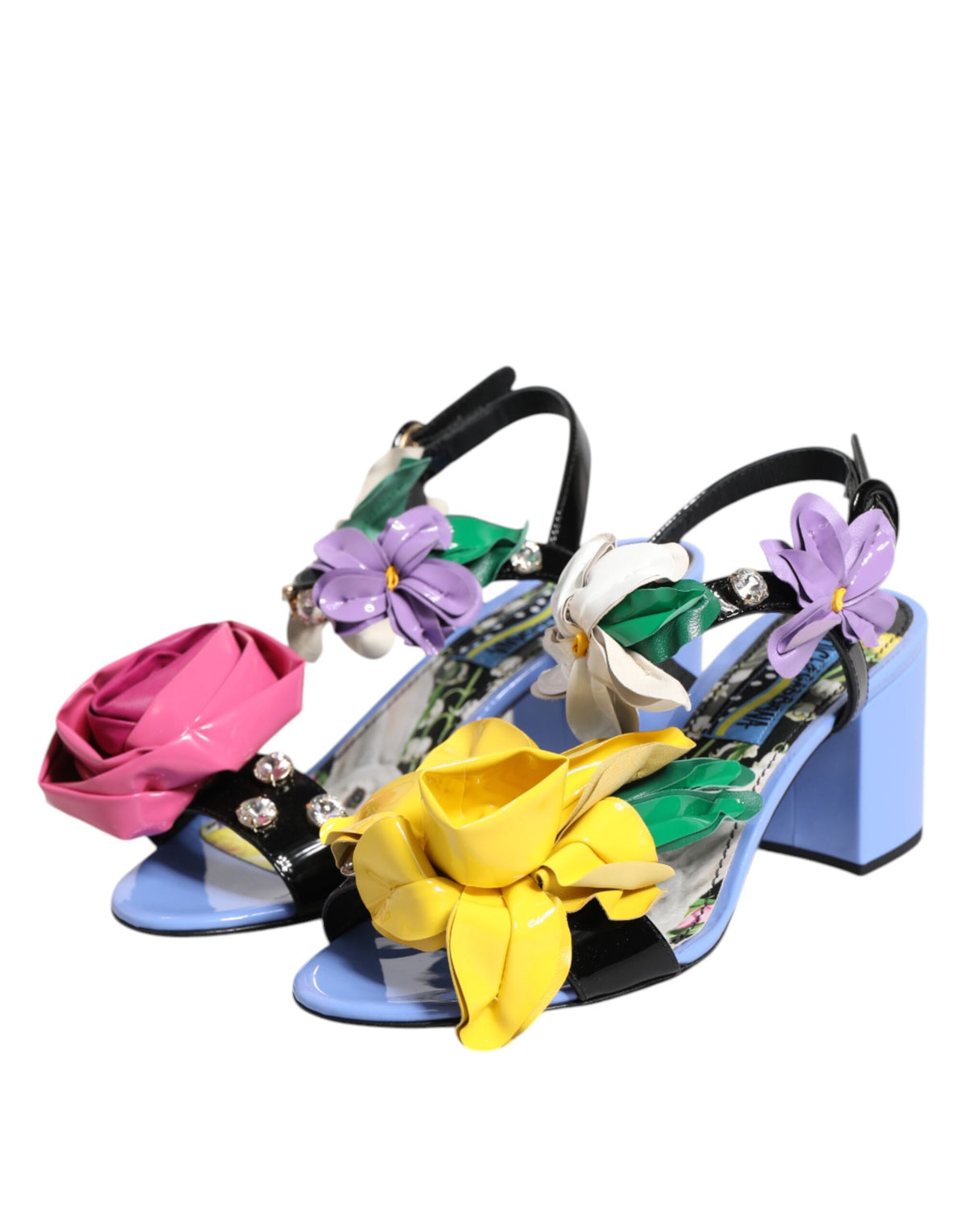 Step into elegance with Dolce & Gabbana's KEIRA Sandals, crafted from sumptuous lambskin leather and adorned with floral crystals, embodying luxury and artistry.