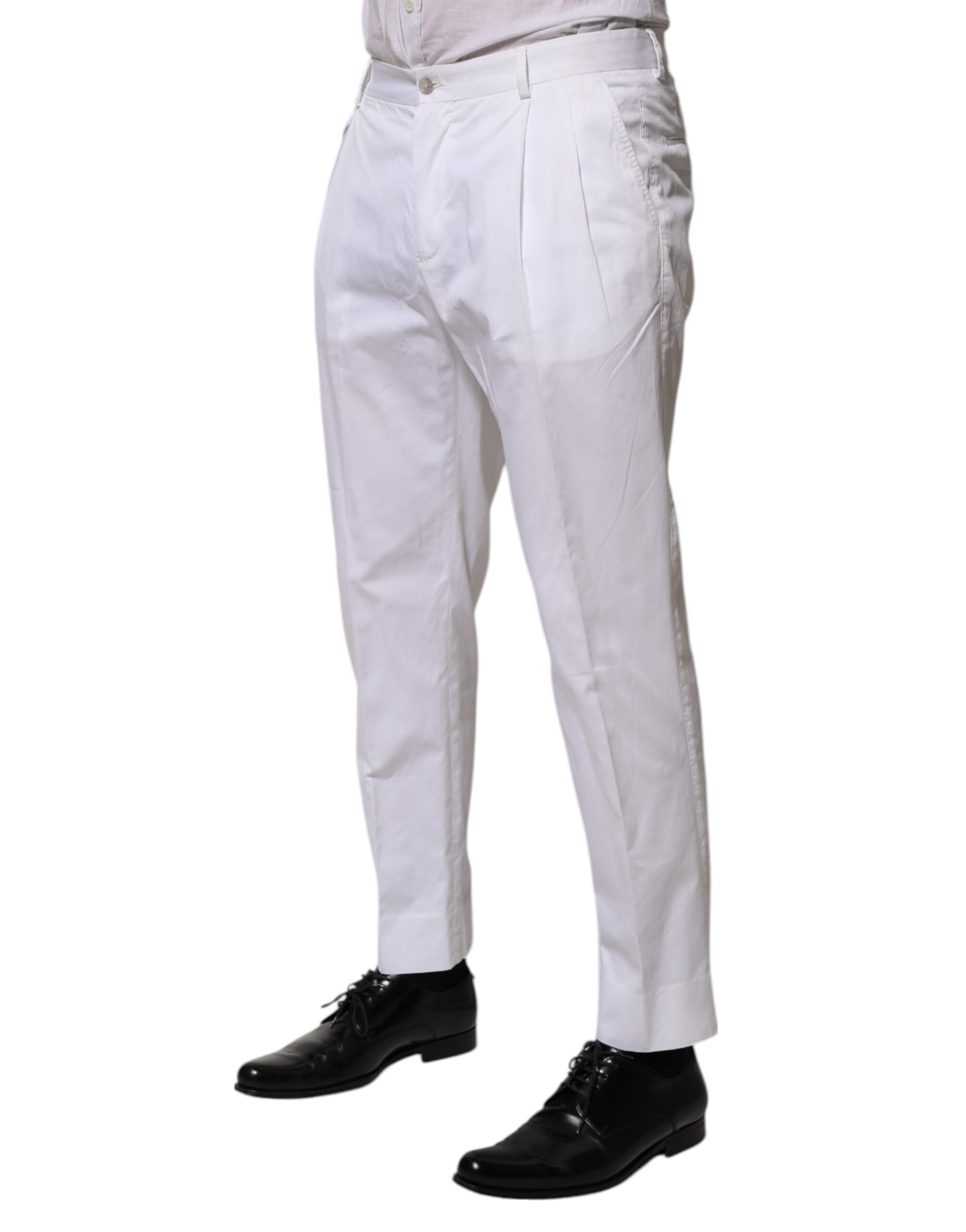 Dolce & Gabbana White Cotton Dress Slim Formal Trouser Pants