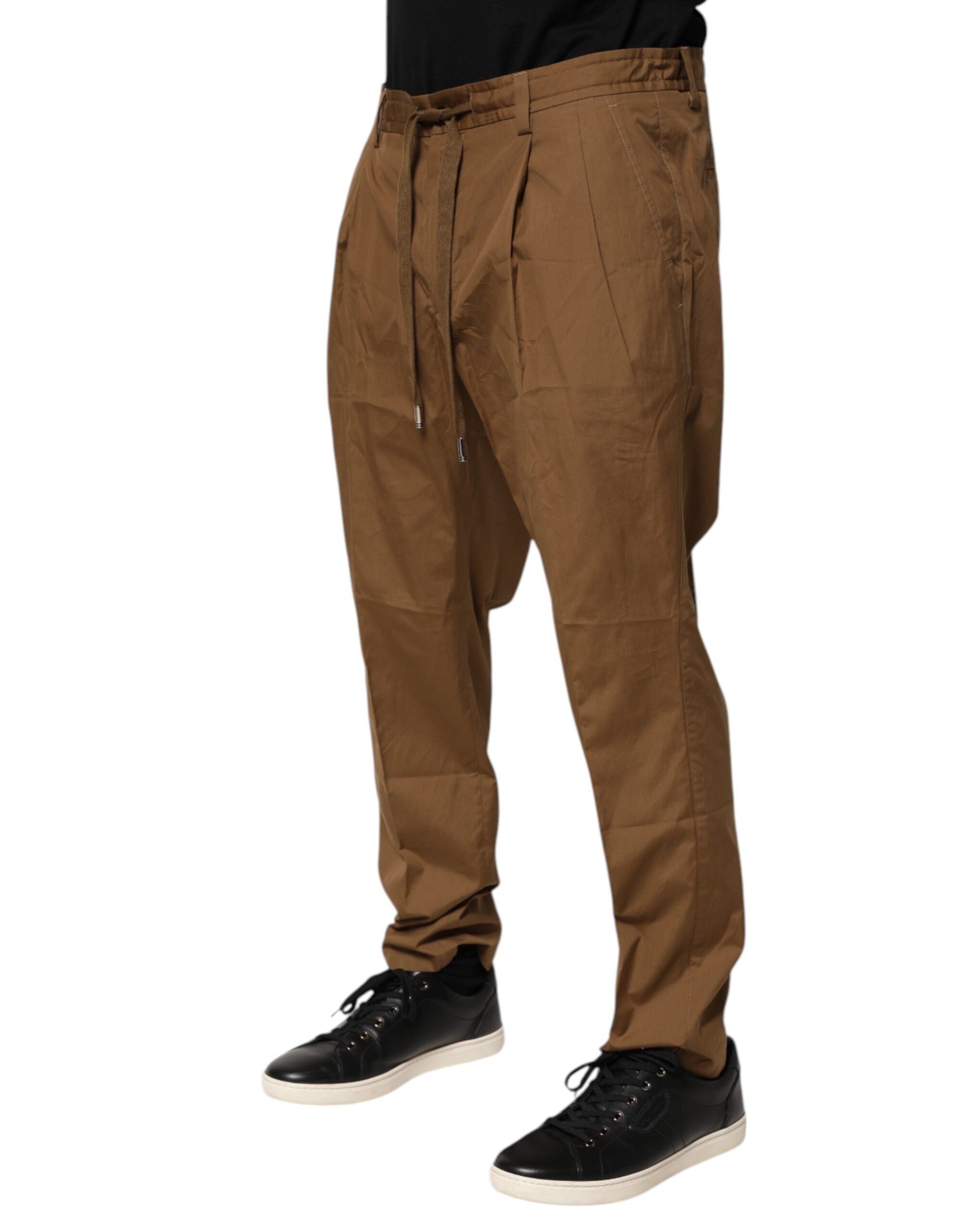 Dolce & Gabbana Brown Cotton Chino Mid Waist Men Jogger Pants