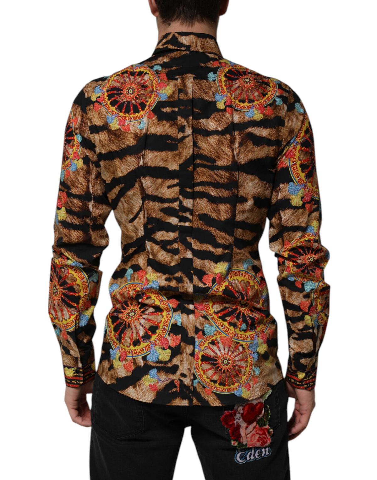 Experience the allure of the Dolce & Gabbana GOLD Cotton Tiger Carretto Long Sleeve Shirt, a masterpiece of Sicilian-inspired design and exquisite Italian craftsmanship.