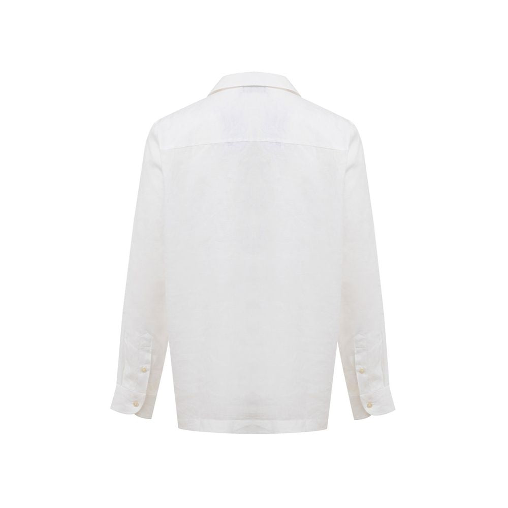 Indulge in the Gran Sasso White Linen Shirt, a masterpiece of artisanal craftsmanship, where timeless elegance meets modern allure for the discerning individual.