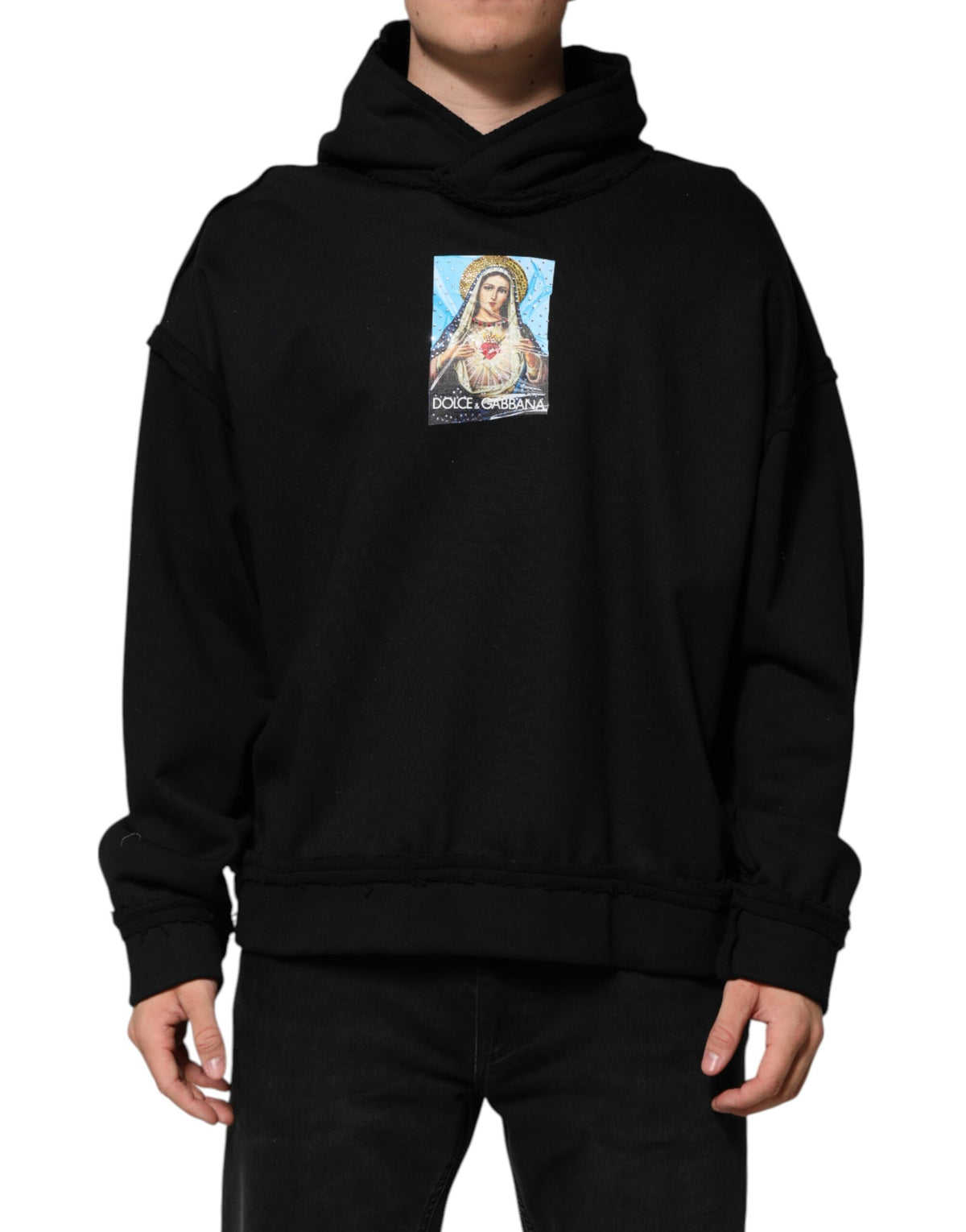 Indulge in the exquisite Dolce & Gabbana Black Printed Hoodie, a luxurious blend of 100% cotton and crystal embellishments, perfect for elevating your everyday elegance.