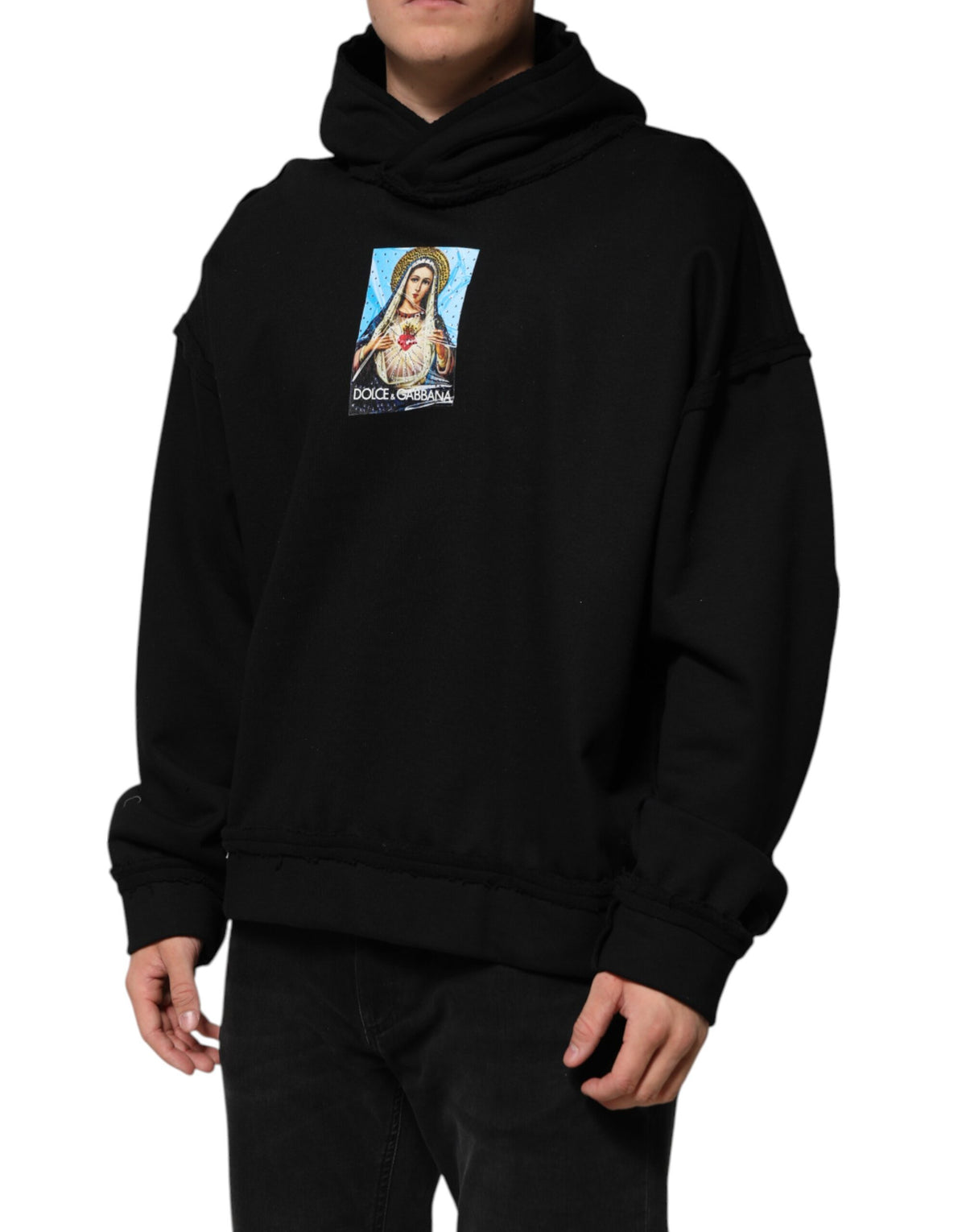 Experience the allure of Dolce & Gabbana's Black Printed Hoodie, a luxurious cotton piece adorned with crystal embellishments, perfect for elevating your everyday elegance.