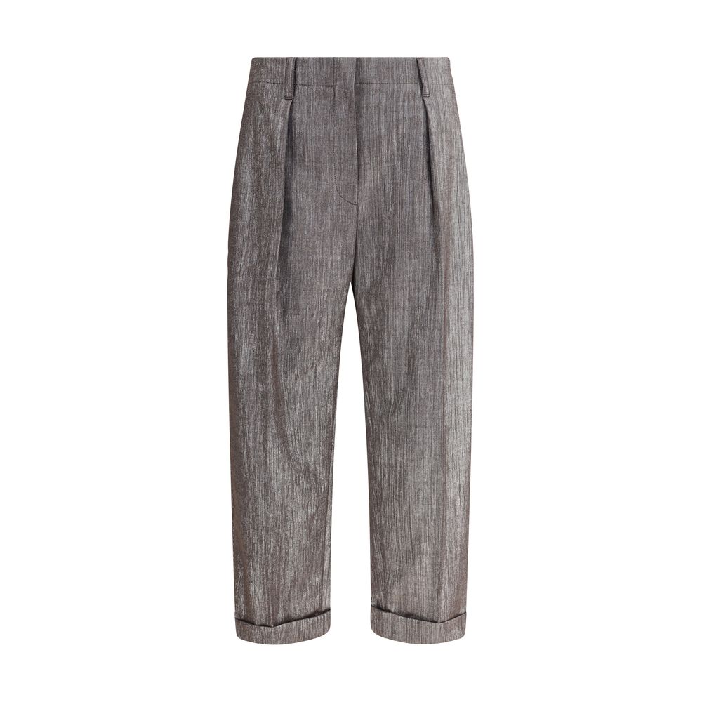 Brunello Cucinelli brown polyester casual pants front view
