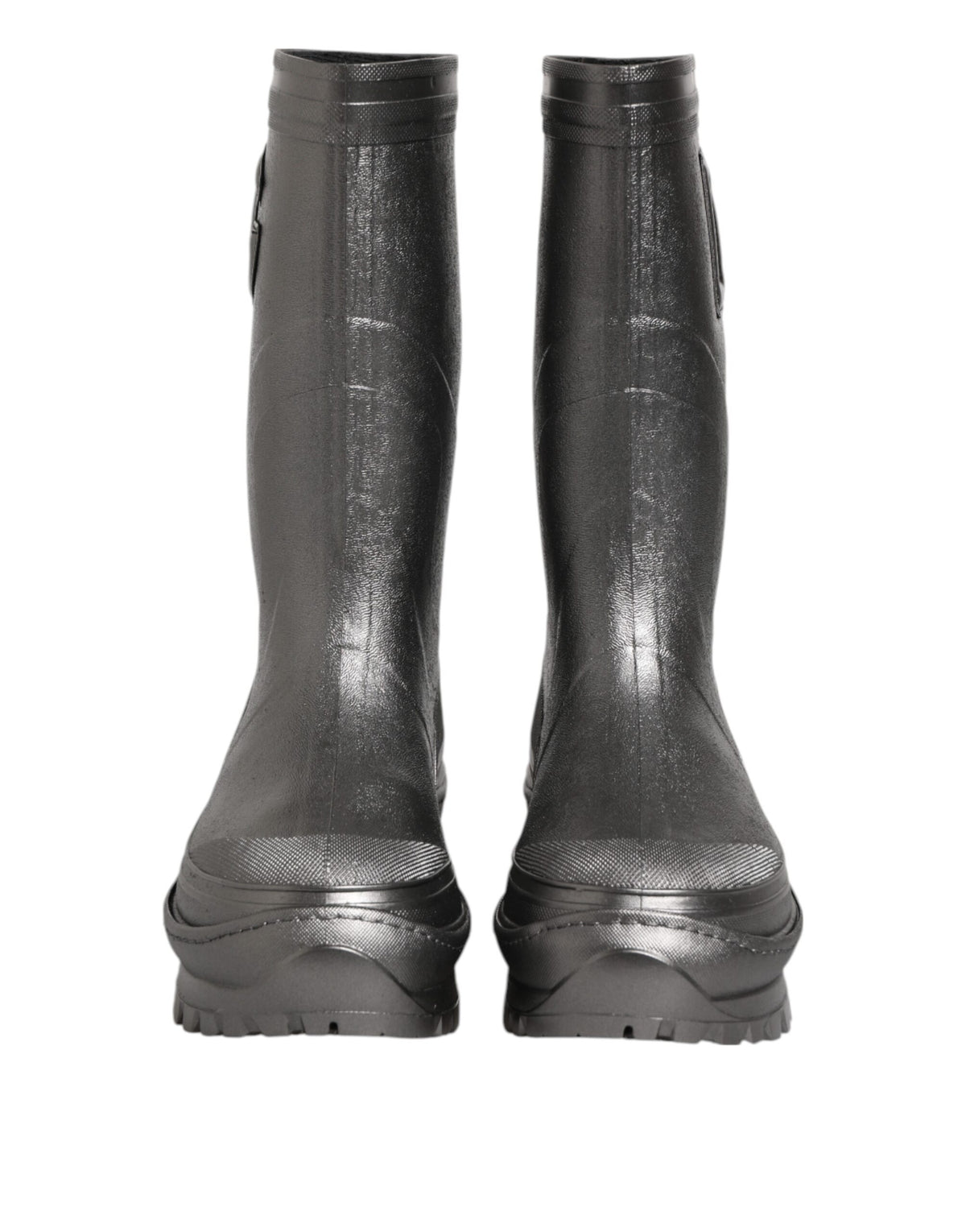 Elevate your rainy days with Dolce & Gabbana's Black Argento Pull On Rain Boots, crafted from premium waterproof rubber, embodying luxury and exquisite Italian craftsmanship.