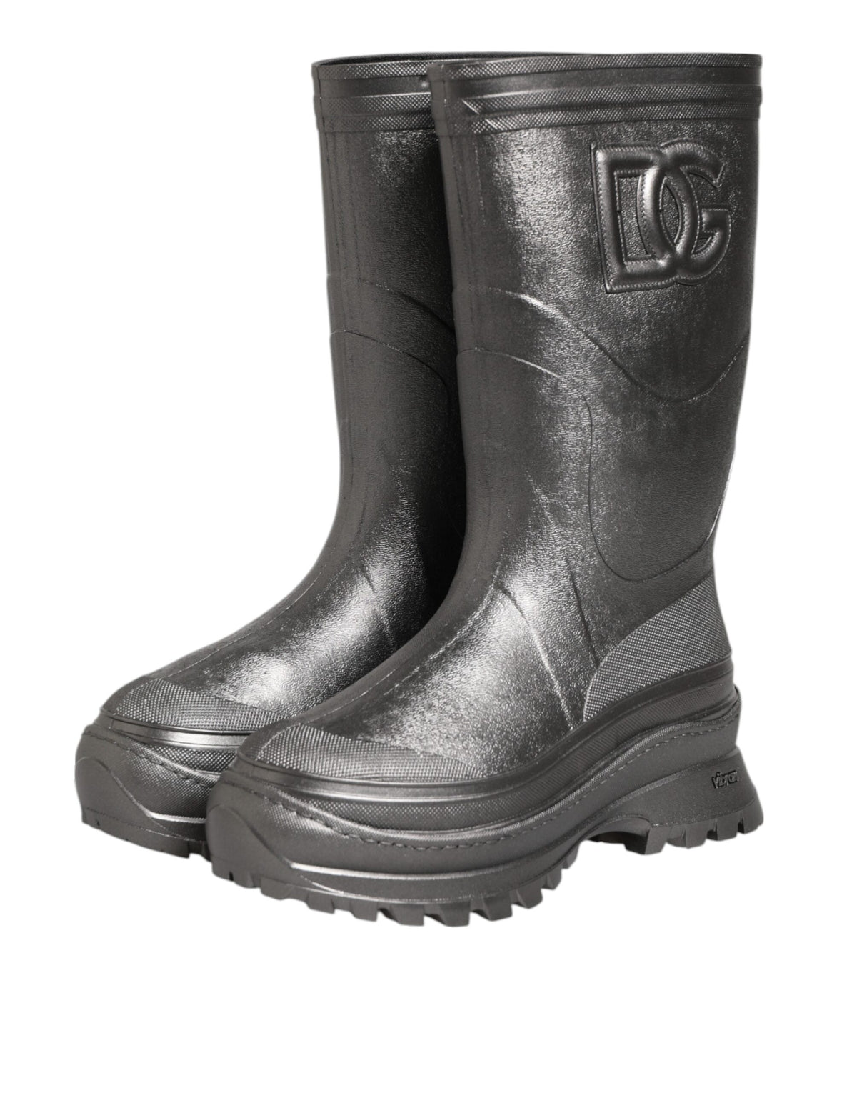 Discover the exquisite Dolce & Gabbana Black Argento Pull On Rain Boots, crafted from premium waterproof rubber, merging luxury with functionality for the discerning fashionista.