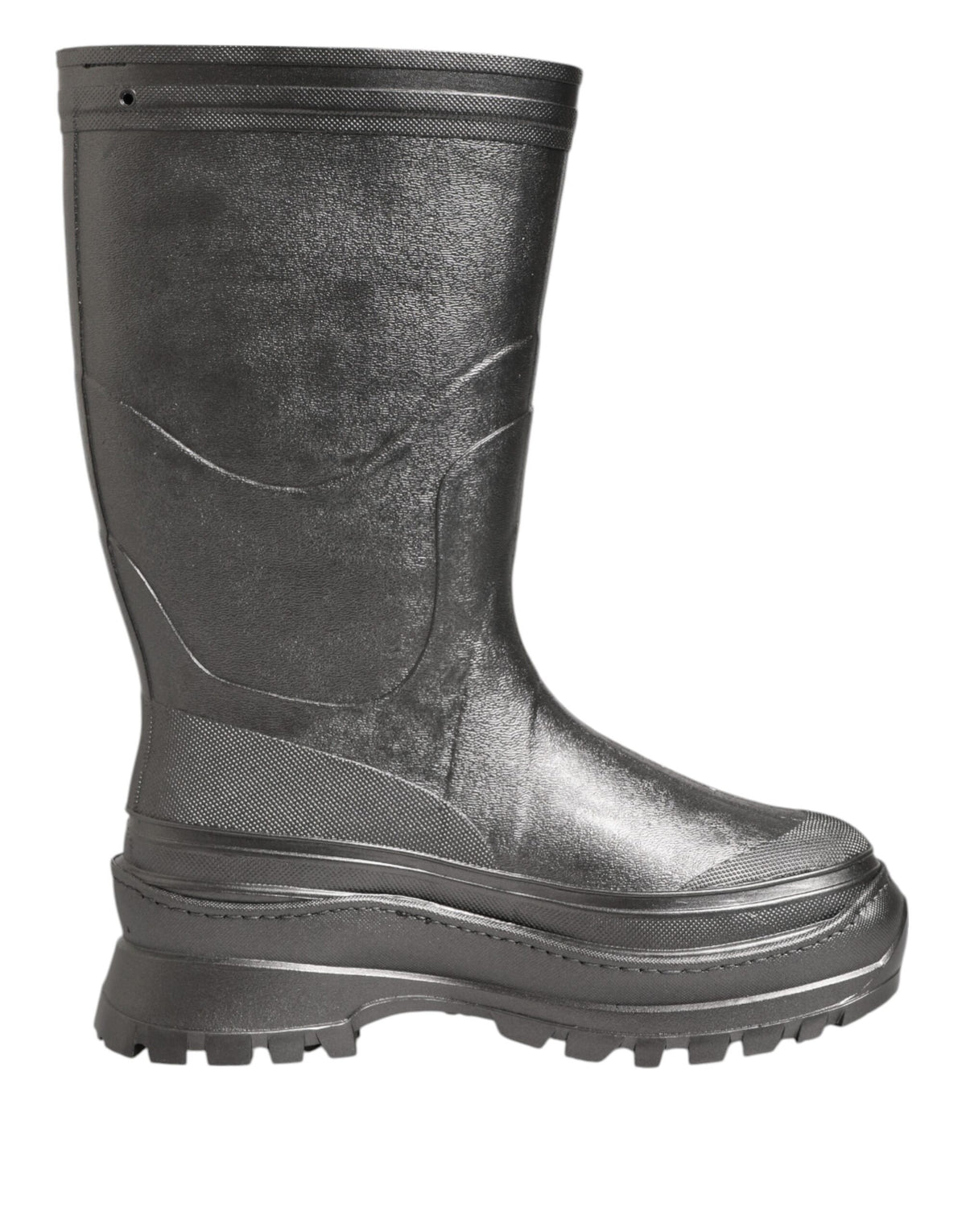 Elevate your rainy day elegance with Dolce & Gabbana's Black Argento Pull On Rain Boots, crafted from premium waterproof rubber, embodying luxury and exquisite Italian craftsmanship.