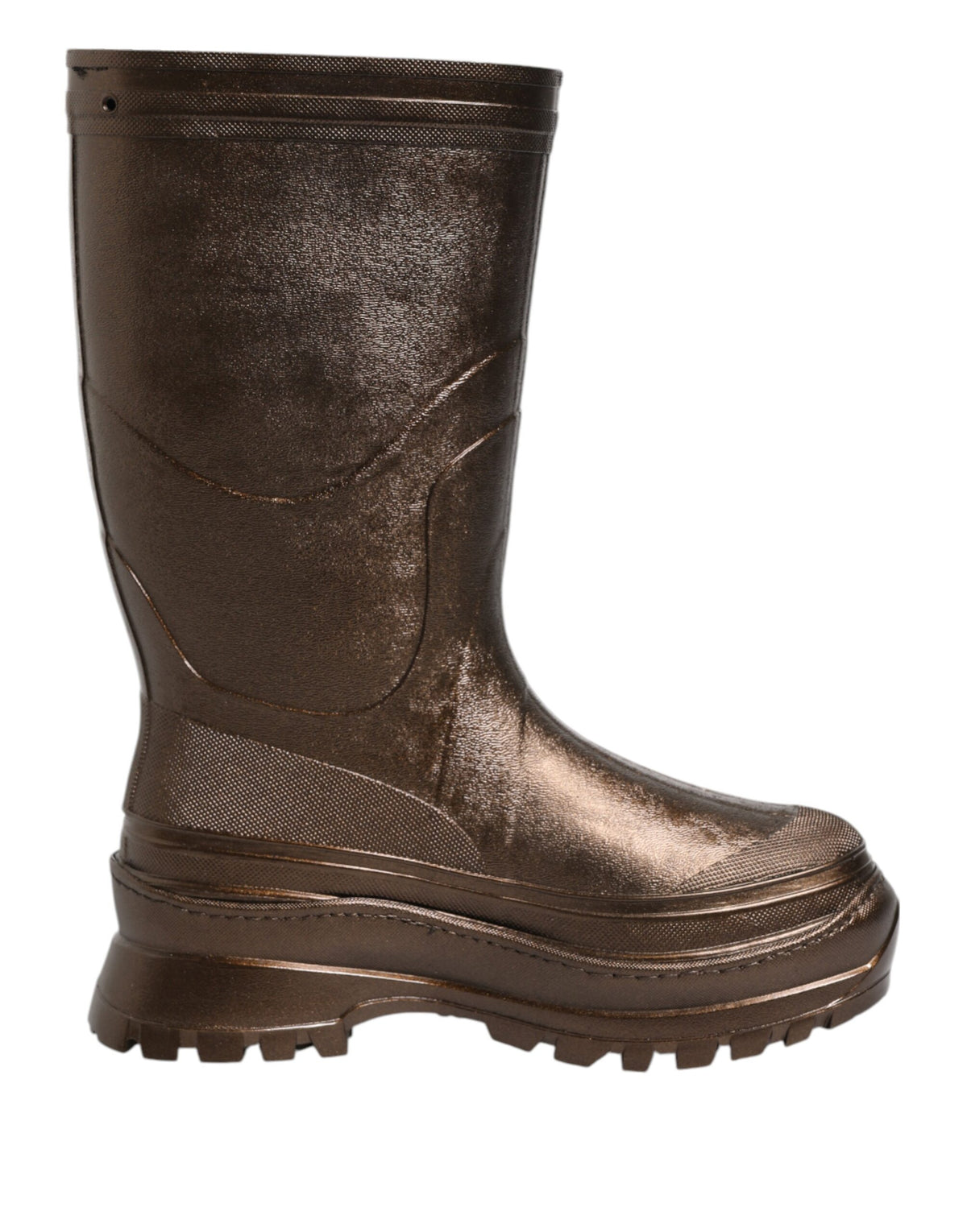 Elevate your rainy day elegance with Dolce & Gabbana's Metallic Bronze Pull On Rain Boots, where exquisite Italian craftsmanship meets luxurious functionality.