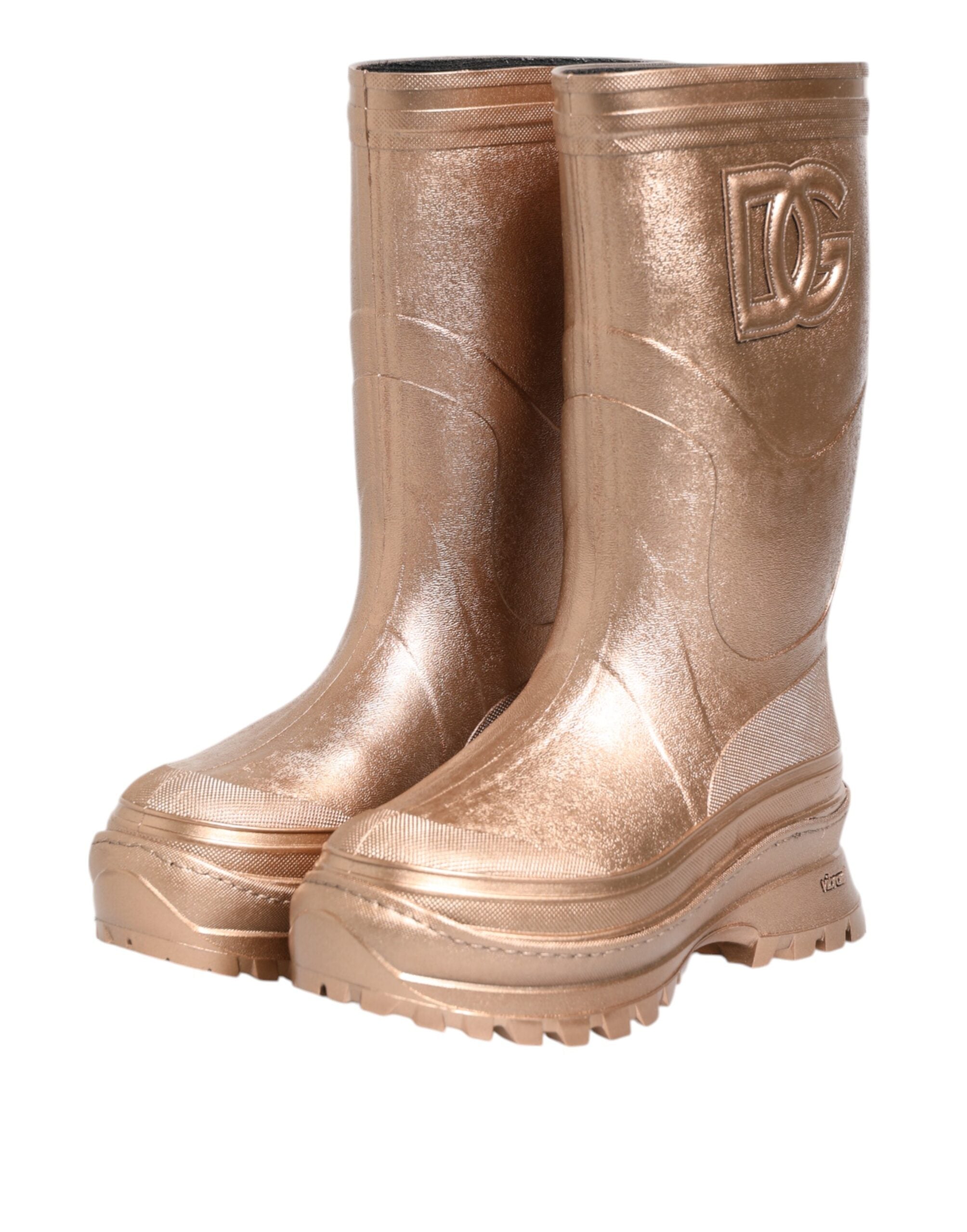 Dolce & Gabbana Rose Gold Rubber Pull On Rain Boots Shoes