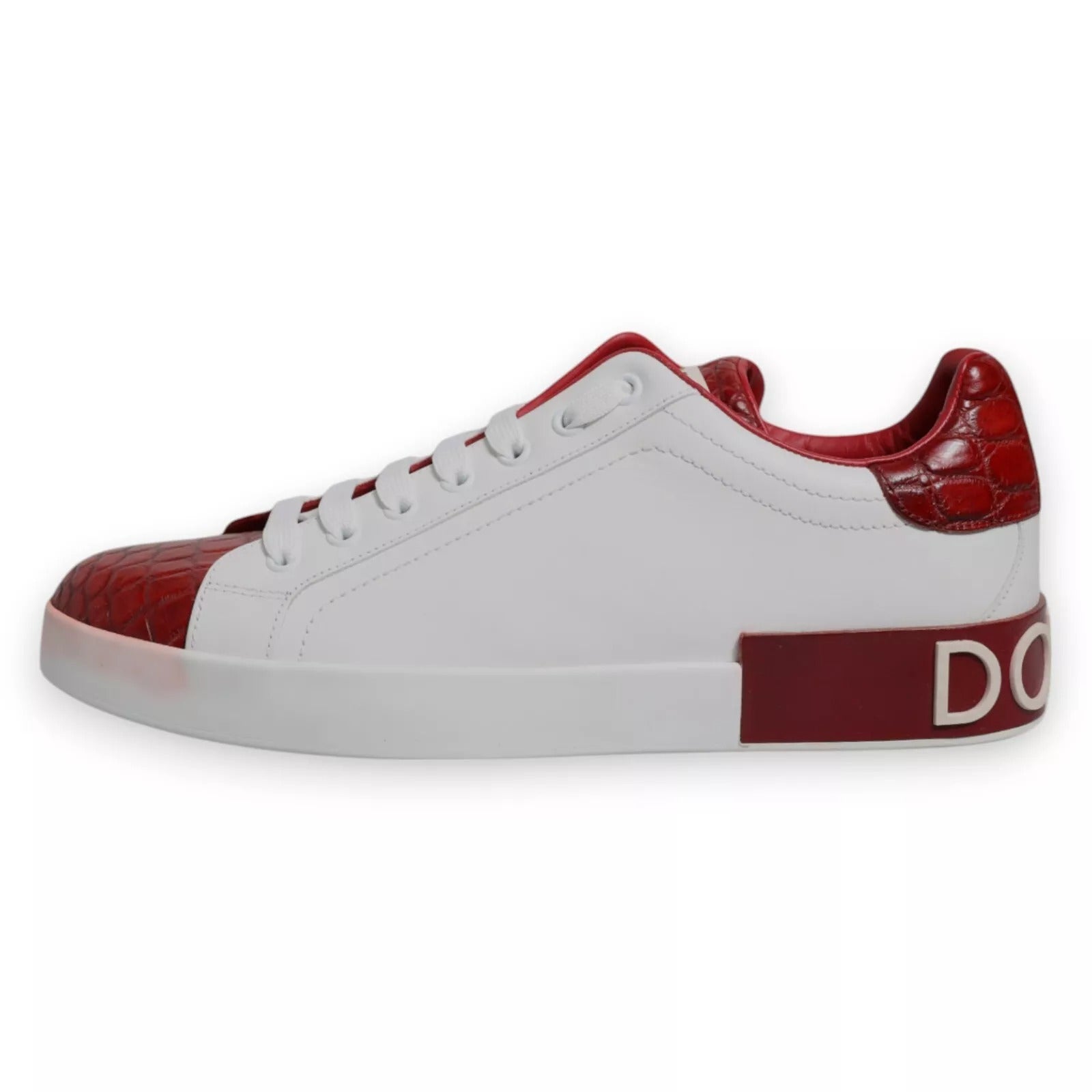 Dolce & Gabbana White Red Leather Logo Portofino Sneaker