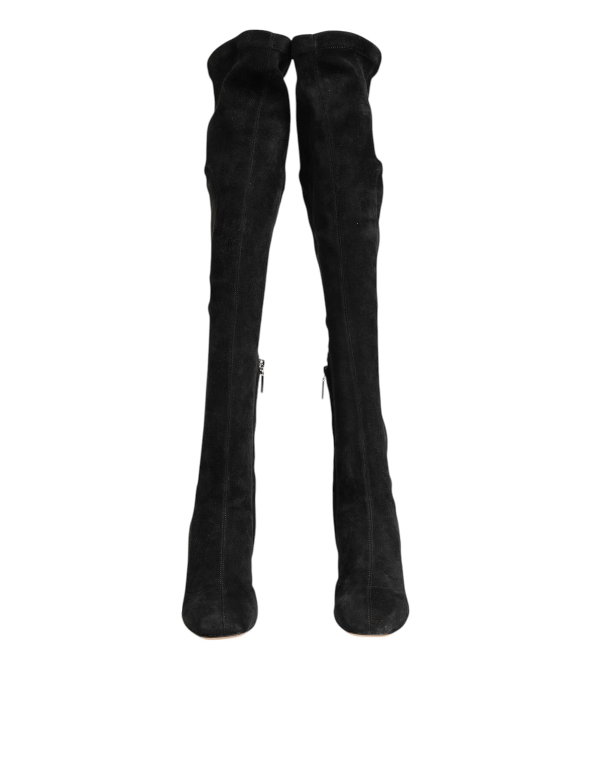 Step into unparalleled elegance with Dolce & Gabbana's Black Suede Leather Knee High Boots, crafted from luxurious lamb leather for a timeless, sophisticated allure.