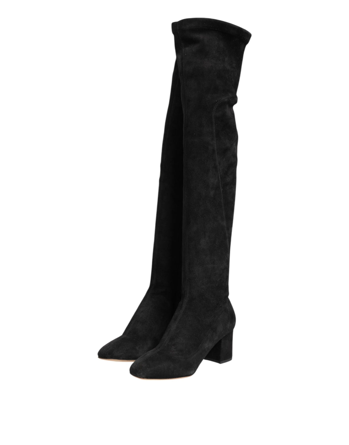 Step into unparalleled elegance with Dolce & Gabbana's Black Suede Leather Knee High Boots, crafted from luxurious lamb leather for the discerning individual.