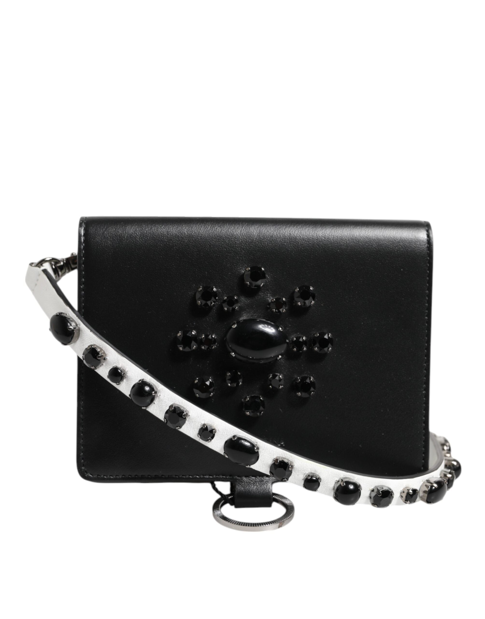 Indulge in the exquisite Dolce & Gabbana Black Leather Crystal Embellished Card Holder Wallet, a symbol of luxury and sophistication, crafted for the discerning individual.