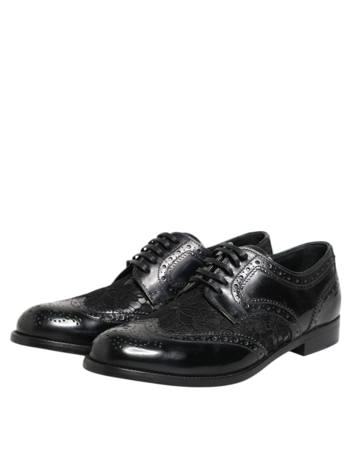 Elevate your elegance with Dolce & Gabbana's Black Leather Floral Lace Dress Formal Shoes, where exquisite craftsmanship meets timeless allure for the discerning individual.
