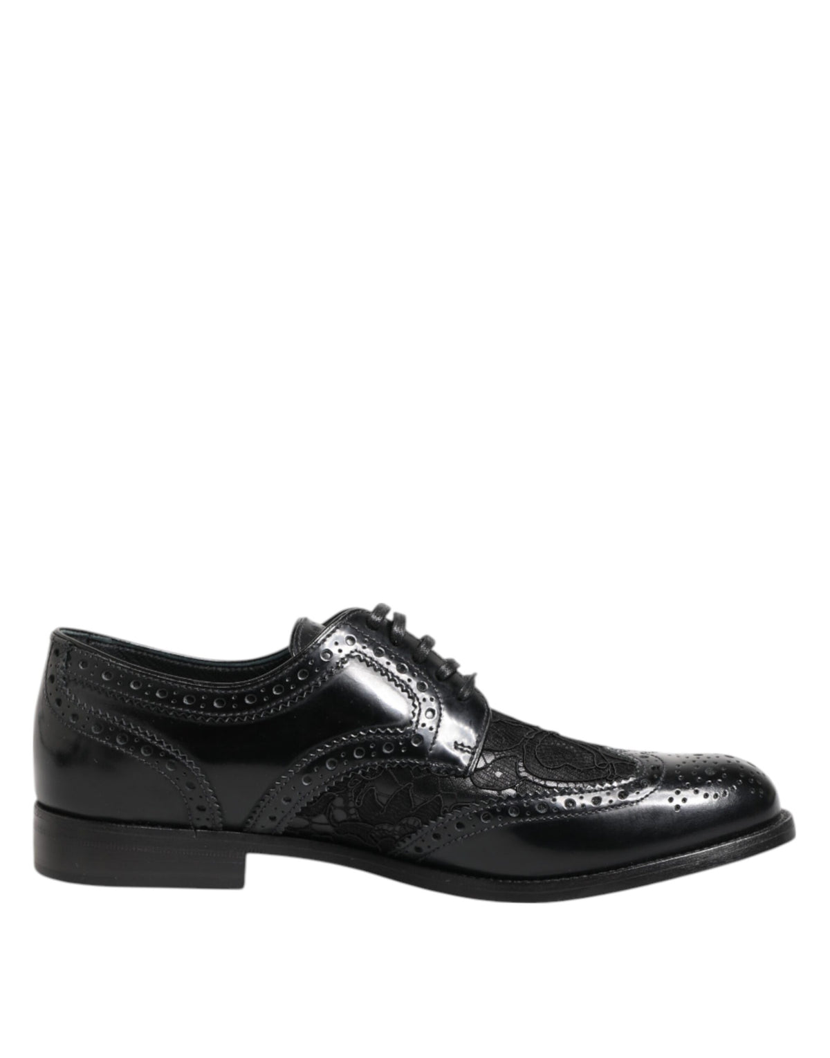 Indulge in the exquisite Dolce & Gabbana Black Leather Floral Lace Dress Formal Shoes, where Italian craftsmanship meets timeless elegance, perfect for the discerning individual.