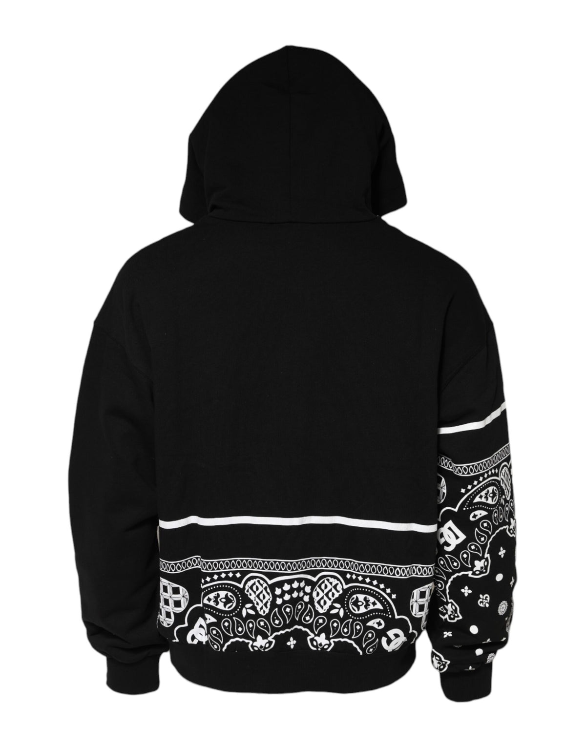 Indulge in the Dolce & Gabbana Black Bandana Hooded Sweatshirt, a masterpiece of Italian craftsmanship in 100% cotton, merging timeless elegance with contemporary allure for discerning individuals.