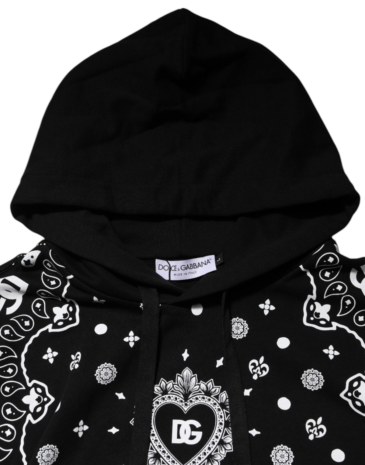 Experience the exquisite Dolce & Gabbana Black Bandana Hooded Sweatshirt, a luxurious blend of 100% cotton and Italian craftsmanship, perfect for elevating your style.