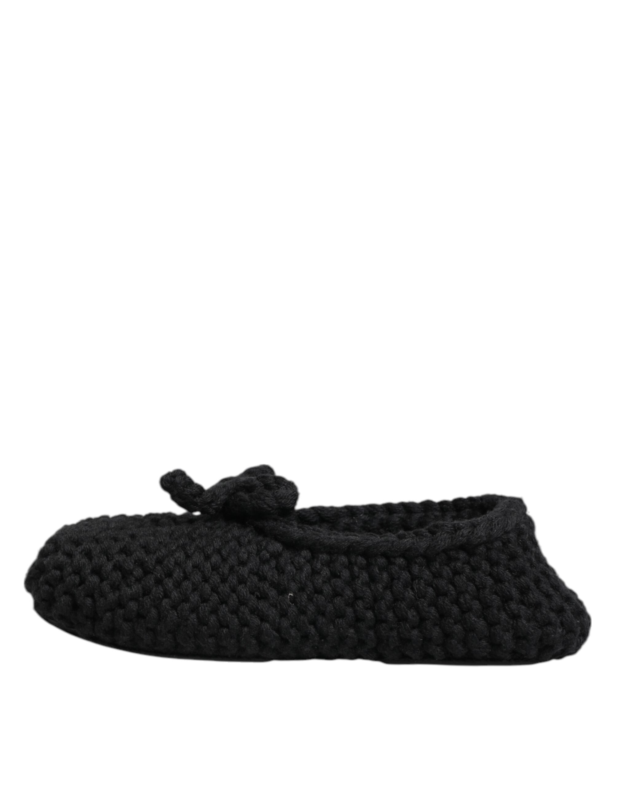 Dolce & Gabbana Black Wool Knit Slip On Ballerina Flats Shoes