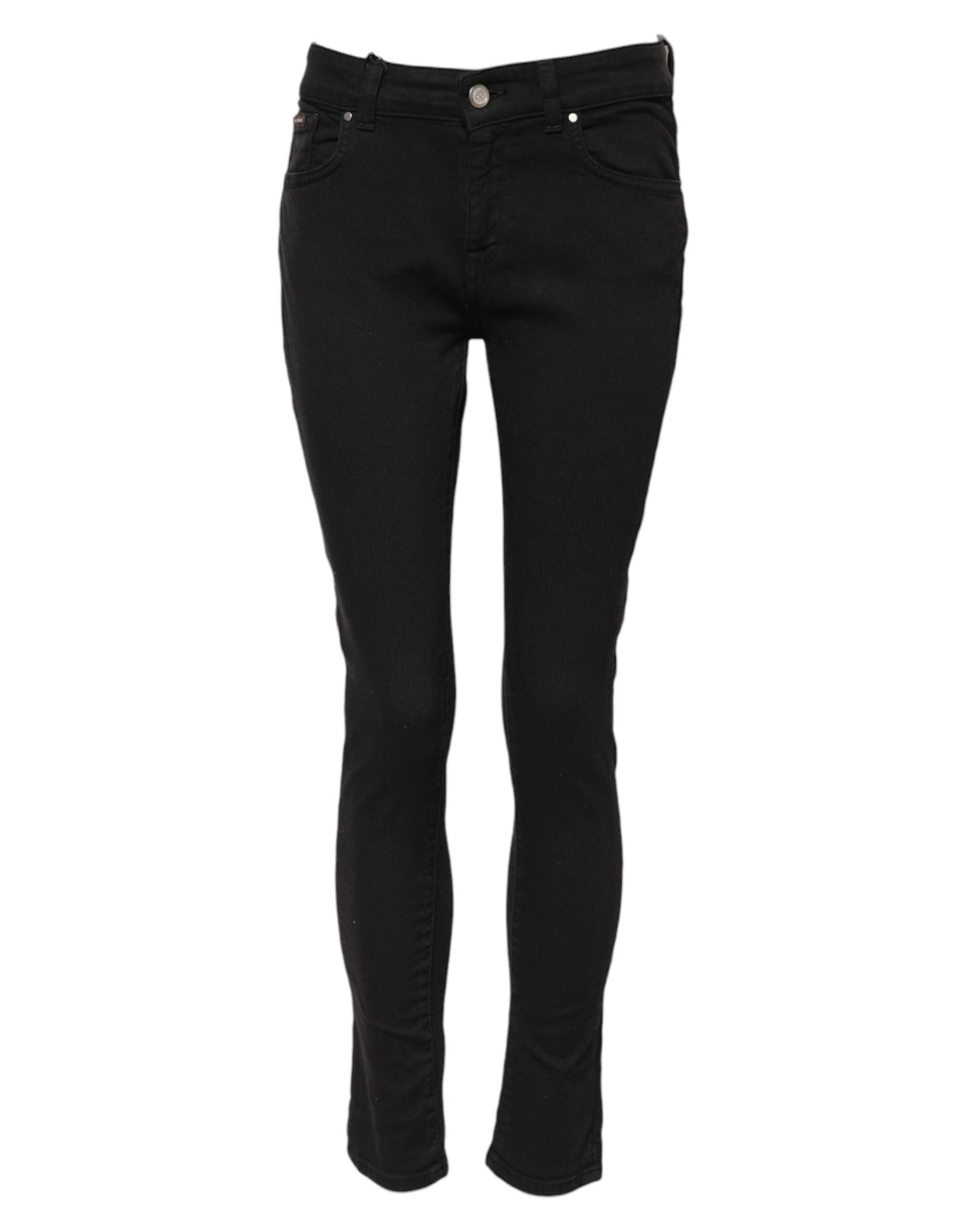 Elevate your wardrobe with Dolce & Gabbana's Black Cotton Skinny Mid Waist Jeans, crafted in Italy for timeless elegance and unparalleled comfort in every moment.