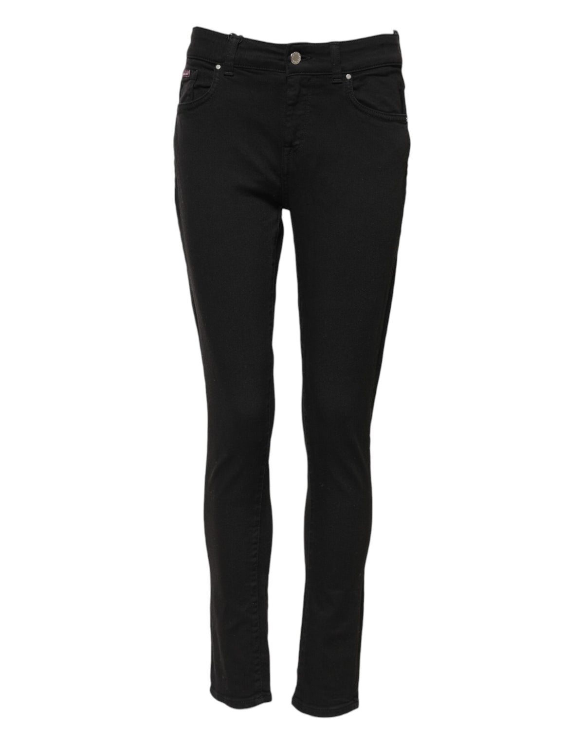 Elevate your wardrobe with Dolce & Gabbana's Black Cotton Skinny Mid Waist Denim Jeans, a luxurious blend of comfort and sophistication, crafted for the discerning individual.