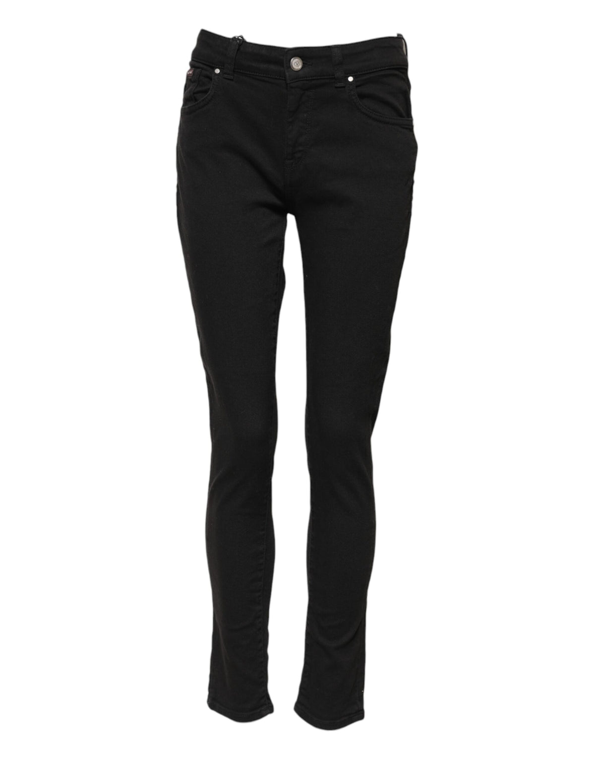 Indulge in the exquisite Dolce & Gabbana Black Cotton Skinny Mid Waist Denim Jeans, a luxurious blend of comfort and elegance, perfect for the confident individual.