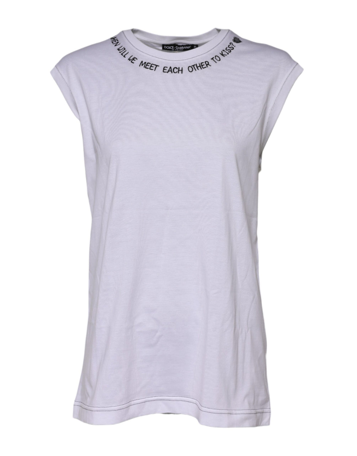 Elevate your wardrobe with the Dolce & Gabbana White Cotton Sleeveless Printed Tank T-shirt, a masterpiece of Italian craftsmanship that embodies elegance and sophistication.
