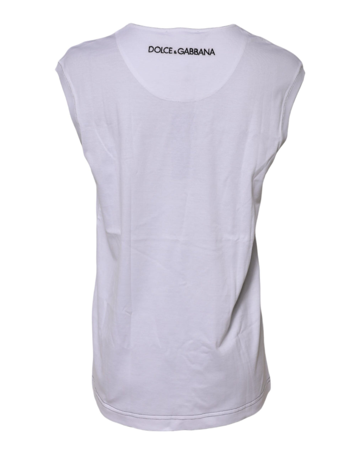 Elevate your wardrobe with the Dolce & Gabbana White Cotton Sleeveless Printed Tank T-shirt, a masterpiece of Italian craftsmanship that embodies timeless elegance and effortless sophistication.