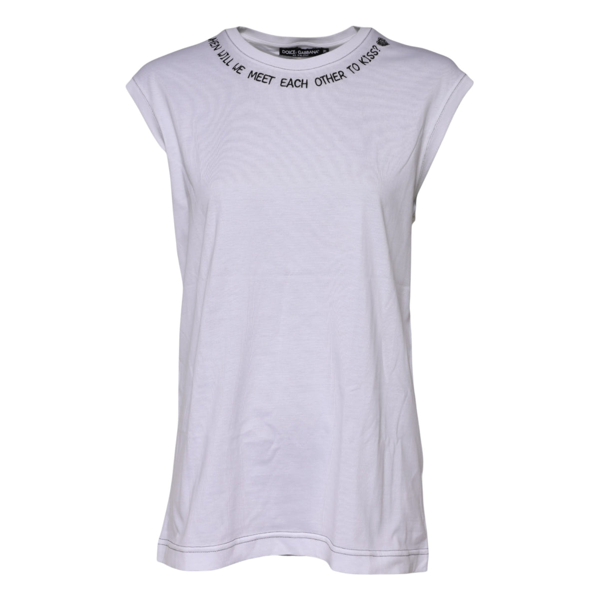 Elevate your wardrobe with the Dolce & Gabbana White Cotton Sleeveless Printed Tank T-shirt, a masterpiece of Italian craftsmanship that embodies effortless luxury and timeless elegance.