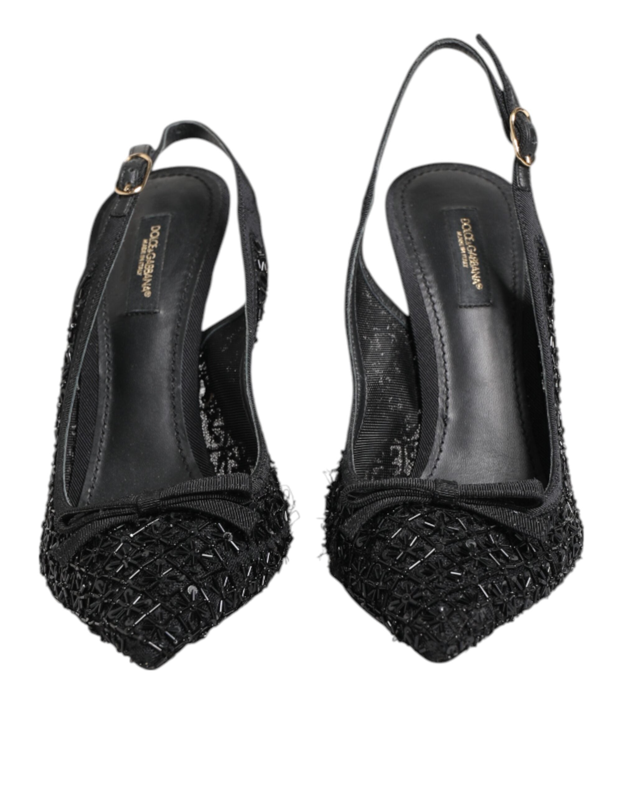 Dolce & Gabbana Black Tulle Ricamo Heels Slingbacks Shoes