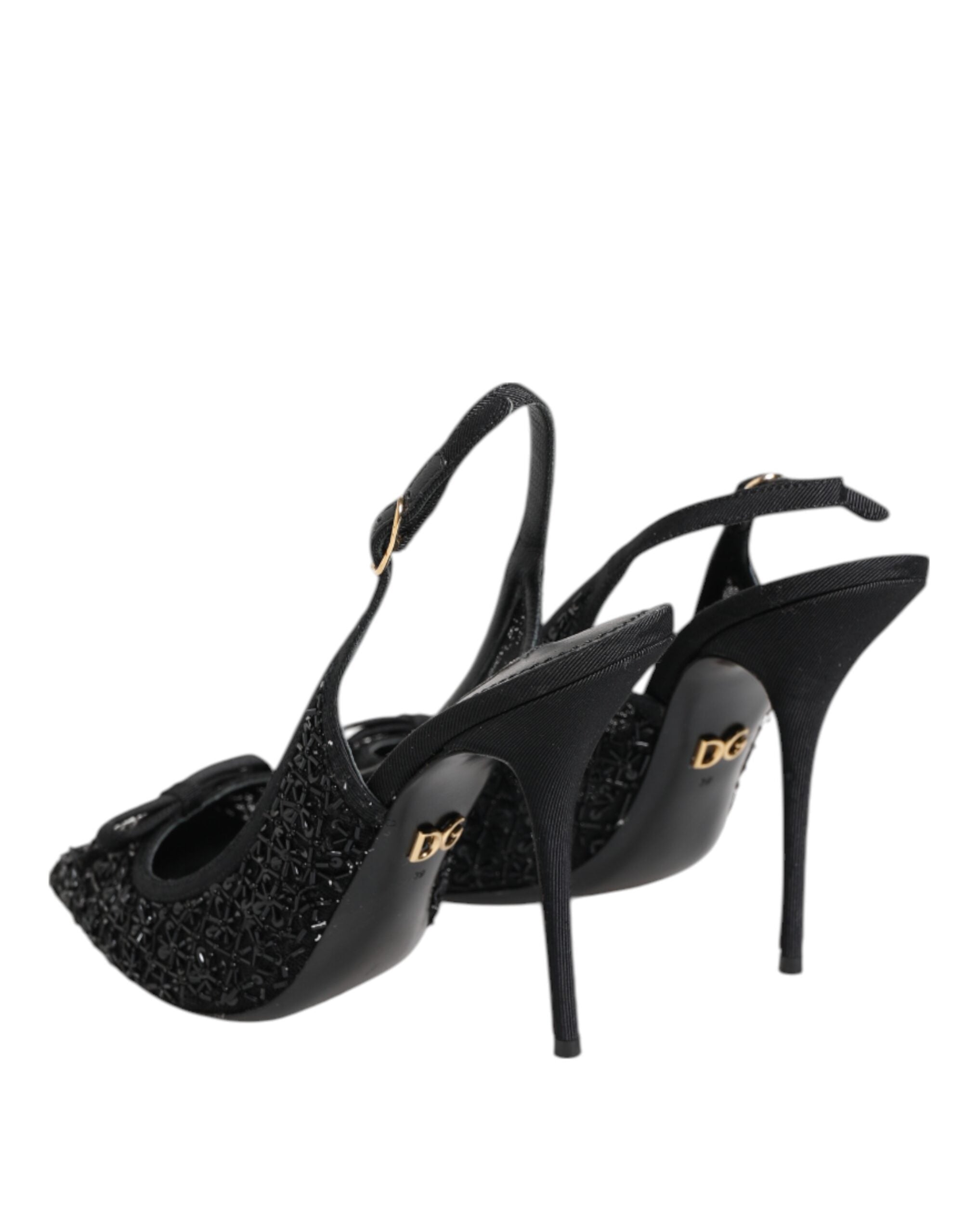 Dolce & Gabbana Black Tulle Ricamo Heels Slingbacks Shoes
