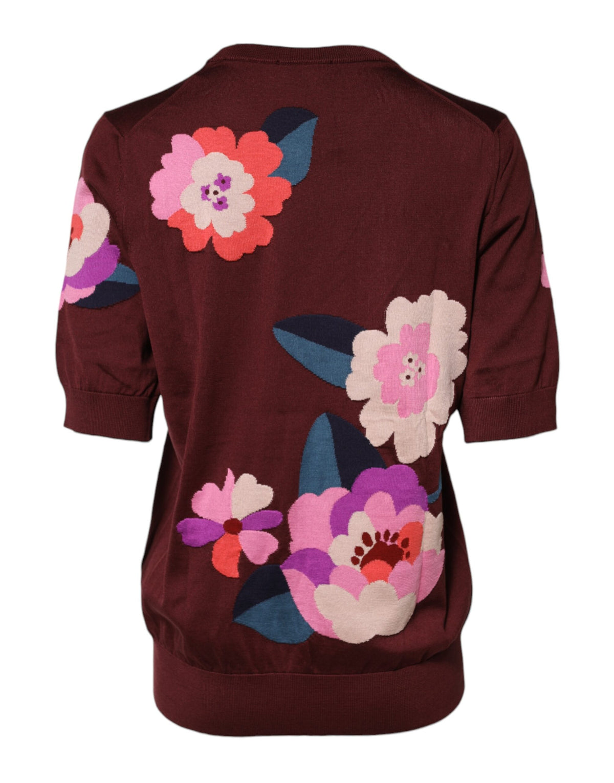 Indulge in the exquisite allure of the Dolce & Gabbana Maroon Floral Silk Crew Neck Blouse, a timeless piece that embodies Italian craftsmanship and luxurious elegance.