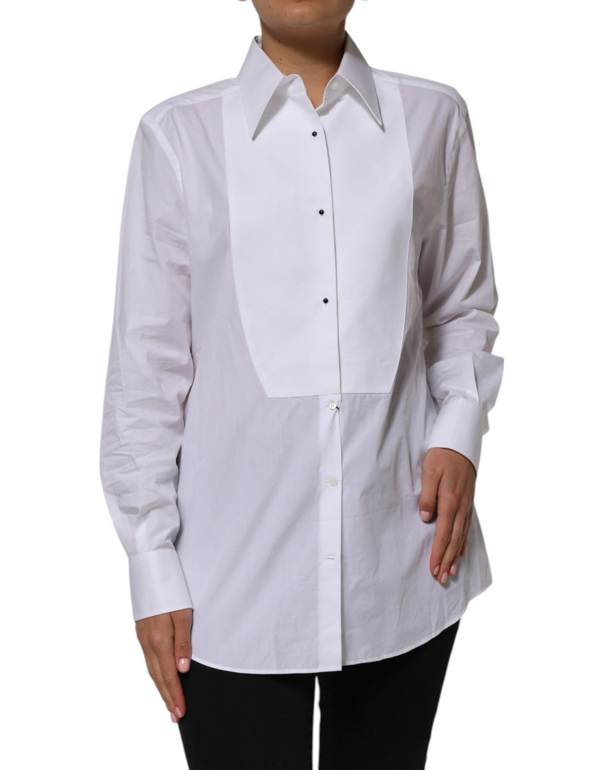 Indulge in the luxurious allure of the Dolce & Gabbana White Cotton Collared Long Sleeves Shirt Top, a timeless piece that embodies exquisite Italian craftsmanship and sophistication.